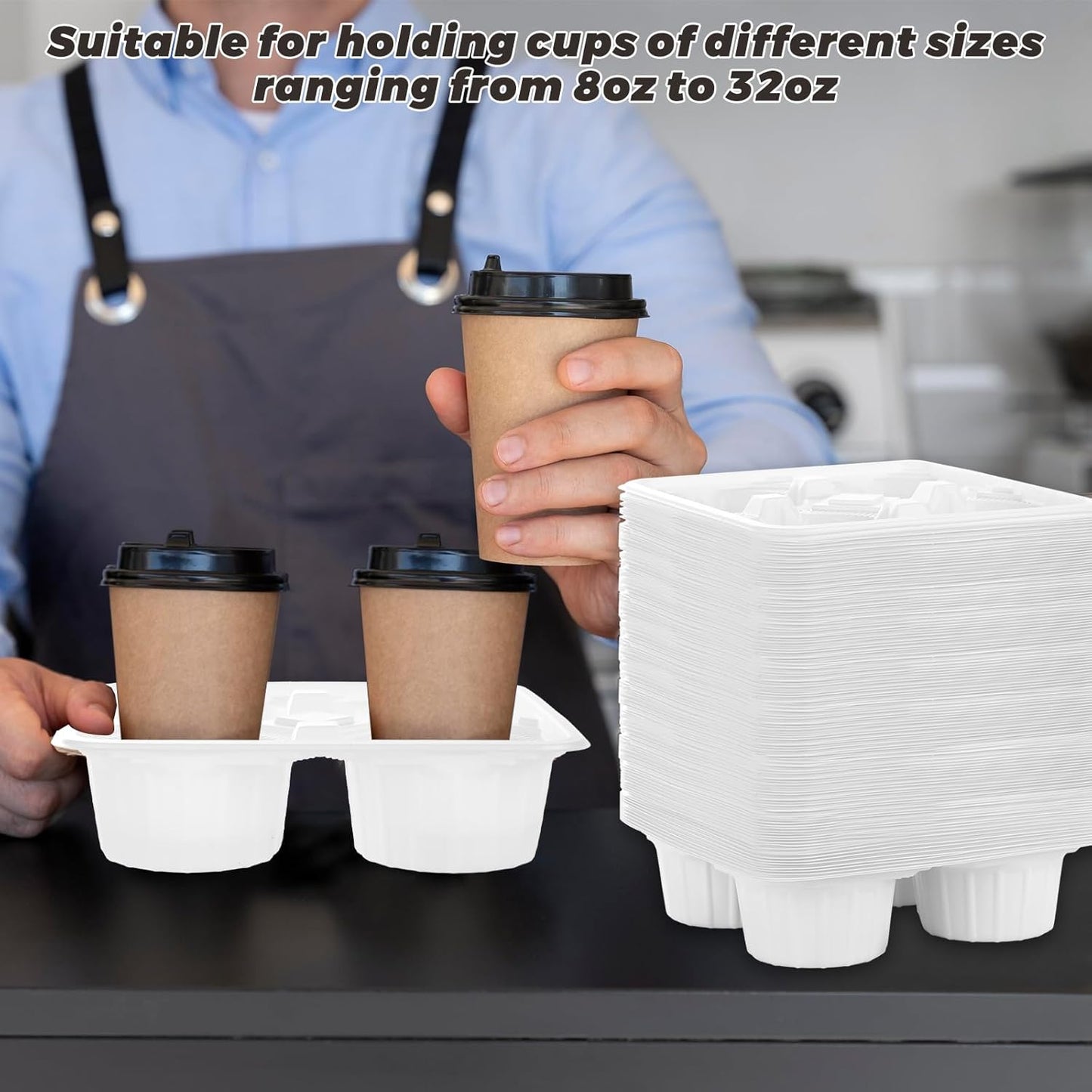 STARVAST 250PCS 4 Cup Disposable Drink Carrier Trays, PP Cup Holder for 8-32 oz Cup, Durable Drink Carrier for Hot or Cold Drinks, Uber Eats - to Go Coffee Cup Holder for Food Delivery Service,White