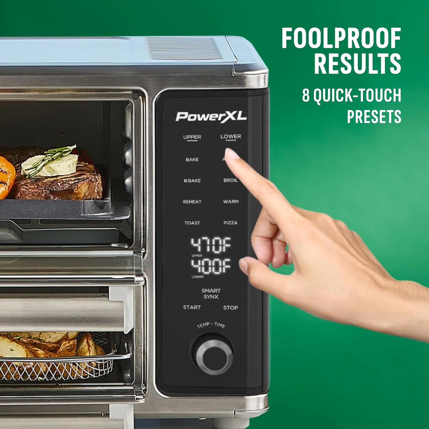 PowerXL SmartSynx Dual Door Oven, 8 Quick-Touch Cooking Presets including Air Fry, Toast, Bake, Broil, Reheat and More, Cook 2 Different Foods at the Same Time, Large Capacity & Adjustable Temperature