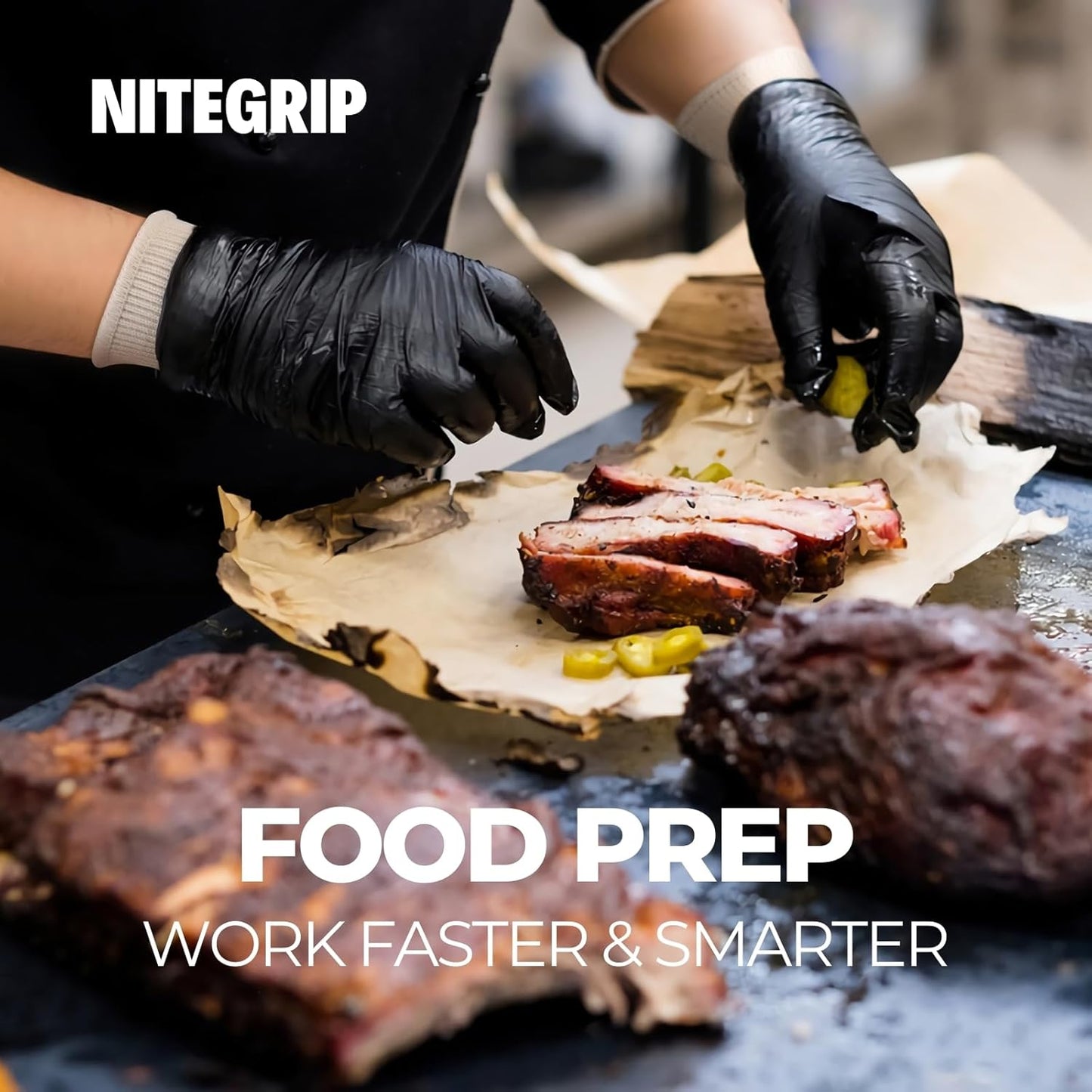 BBQ Gloves Set, 4 Reusable Cotton Glove Liners & 100 Disposable Nitrile Gloves, for Heat Resistant Cooking, Grilling Accessories, Food Prep & Smoker, Guantes de Barbacoa Nitrilo