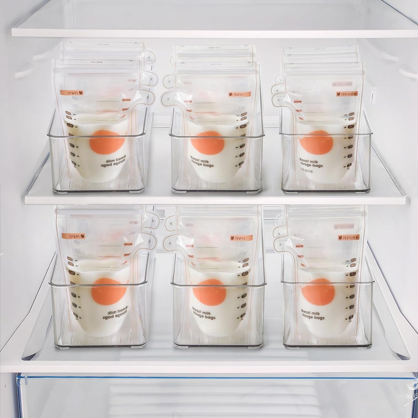 Hudgan 4 PCS Breastmilk Storage Container Set, Space-efficient for Breast Milk Storage in Fridge Freezer, Fits the Lansinoh and Medela bags