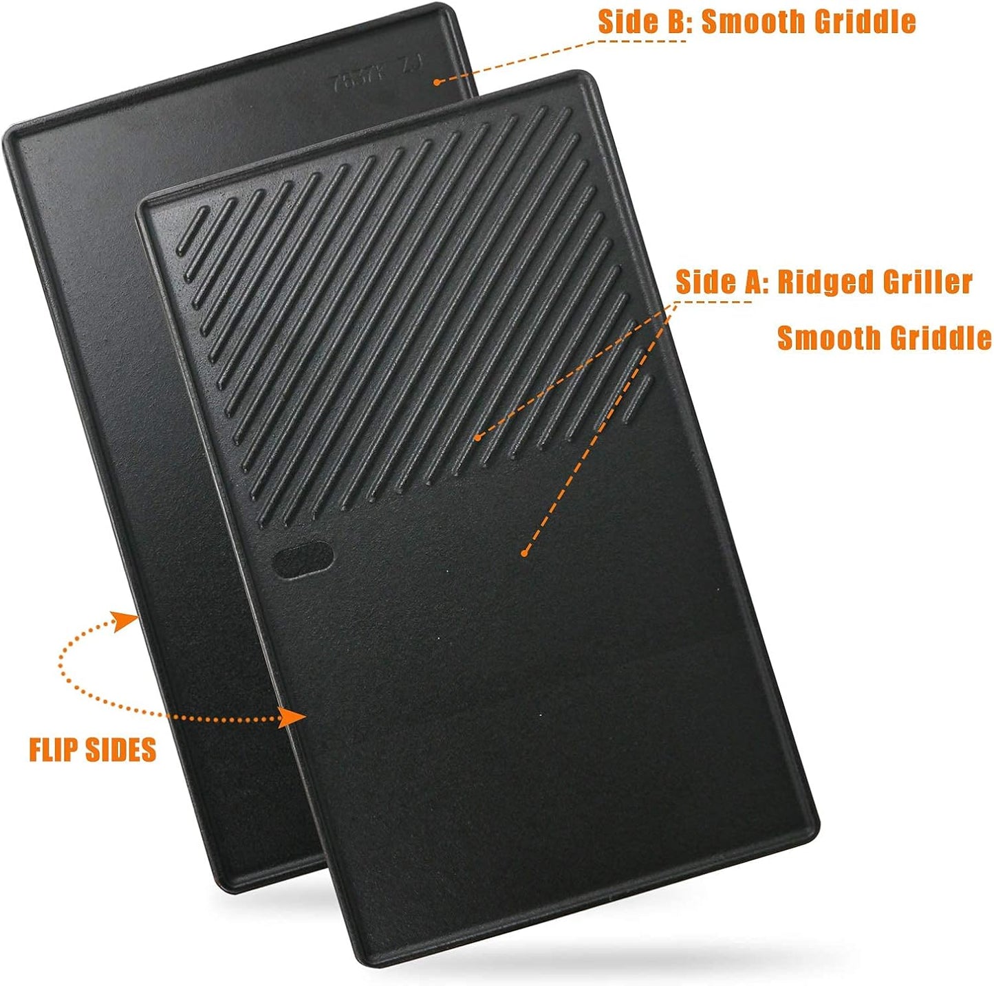 Uniflasy 7637 17.5 Inch Cast Iron Griddle Grates Replacement Part for Weber Spirit E210 E220 S210 S220 with Front Control, Reversible Griddle Plate for Weber Spirit & Spirit II 200 Series