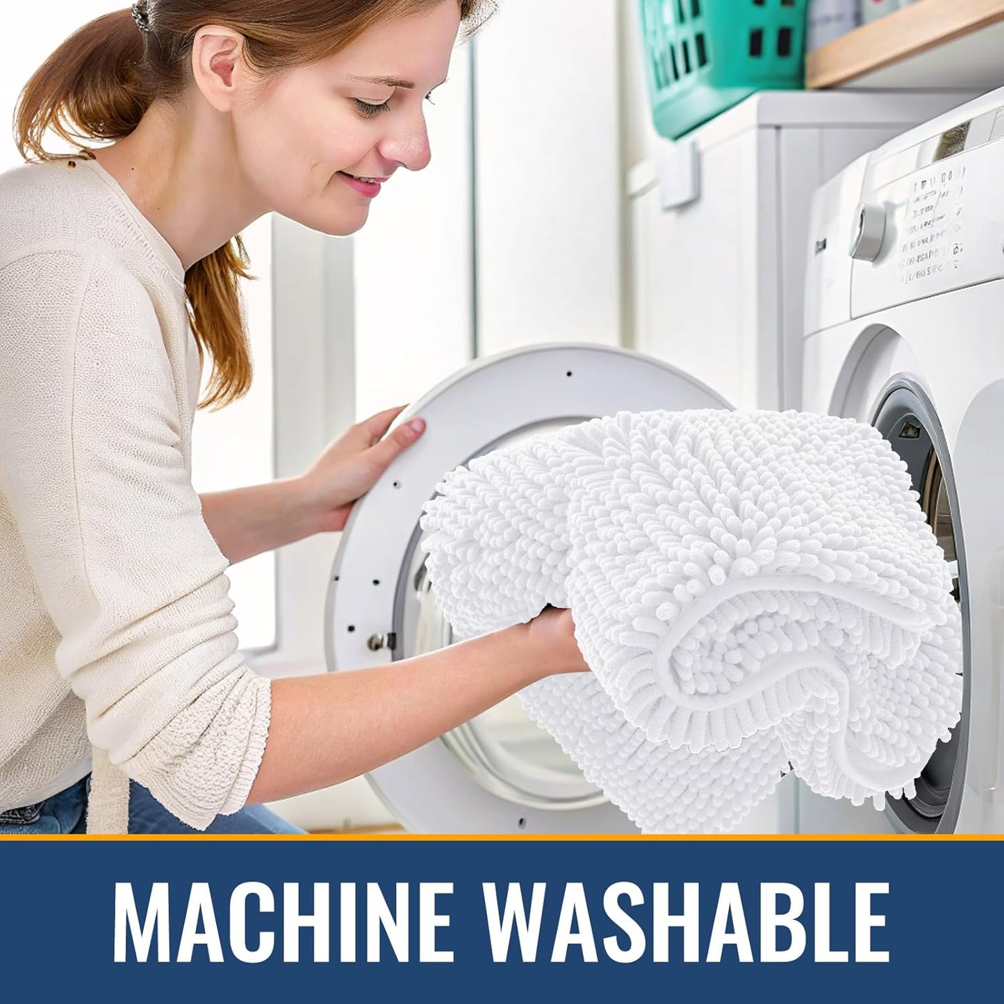 Arotive Bathroom Rugs 24x16, Extra Soft Absorbent Shaggy Chenille Bath Rugs, Machine Washable Rubber Backing Non-Slip Bath Mats for Bathroom Floor Tub and Shower, Home Decor Accessories, White