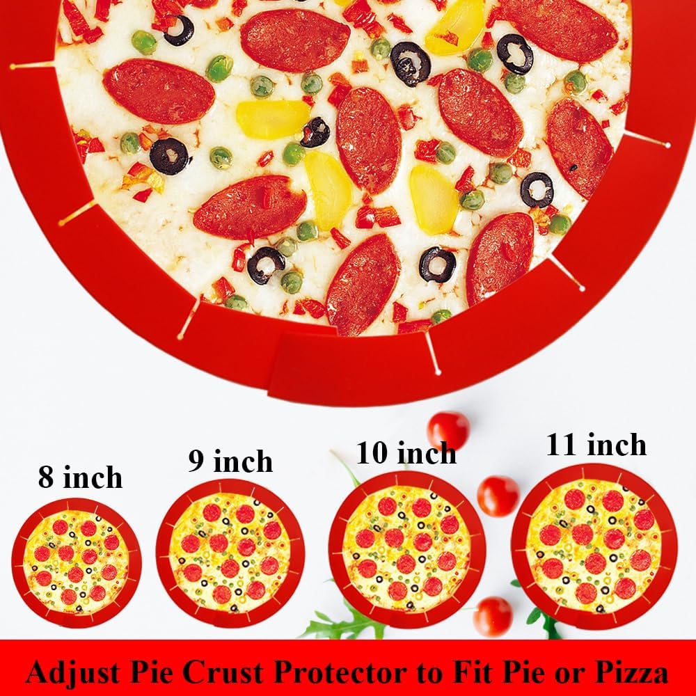 Adjustable Pie Crust Shields Baking Protectors, Silicone Cover Ring Fits 8-11.4 Inch Pies, Baking Pie Pizza Crust Shield Protector Cover for Edges (Red-1pcs)
