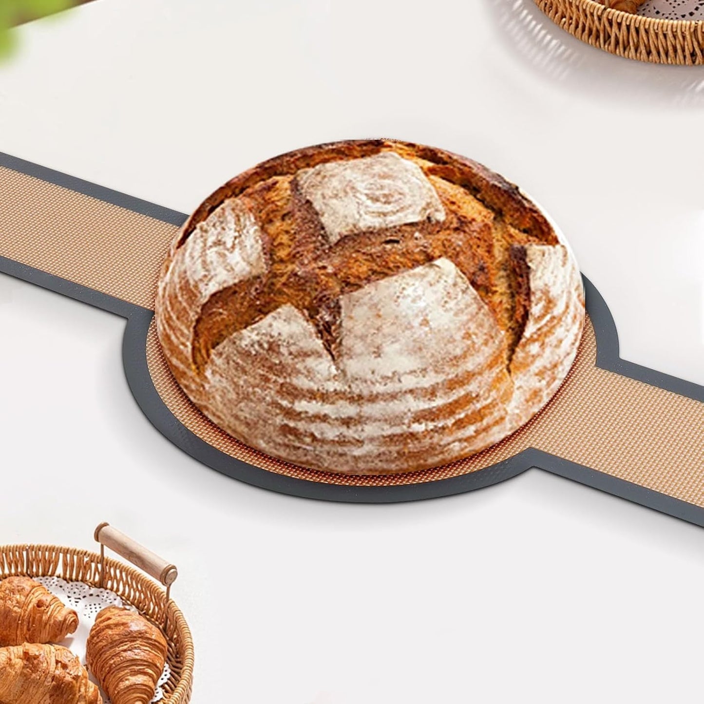 3 PCS Silicone Baking Mat Set, Silicone Bread Sling for Dutch Oven, Reusable Sourdough Bread Baking Supplies, Non-Stick and Easy Clean, with Long Handles