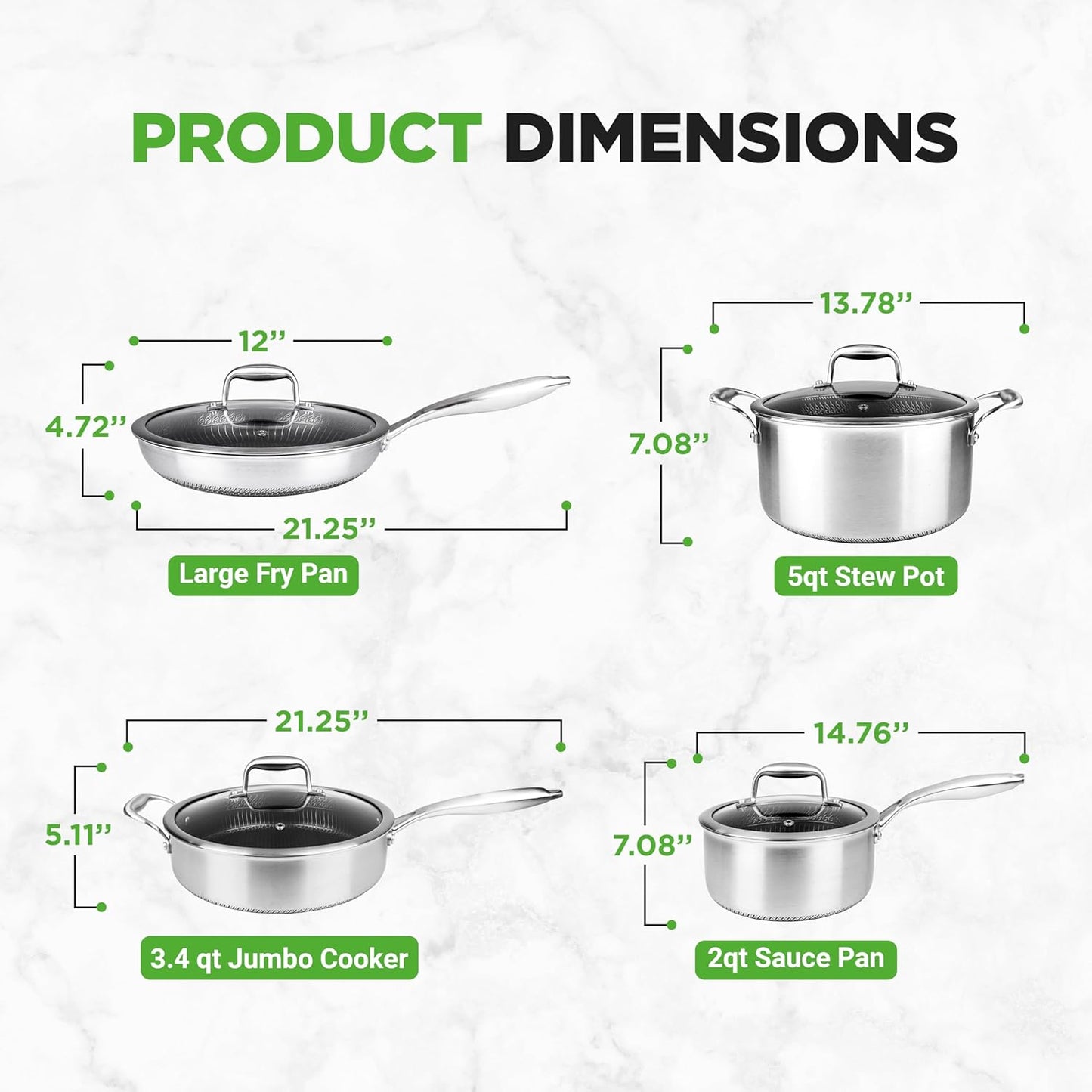 NutriChef 8-Piece Triply Cookware Set Stainless Steel - Triply Kitchenware Pots & Pans Set Kitchen Cookware, Non-Stick Coating - Sauce Pot, Stew Pot, Cooking Pot, Frying Pan, Lids - NC3PLY8Z
