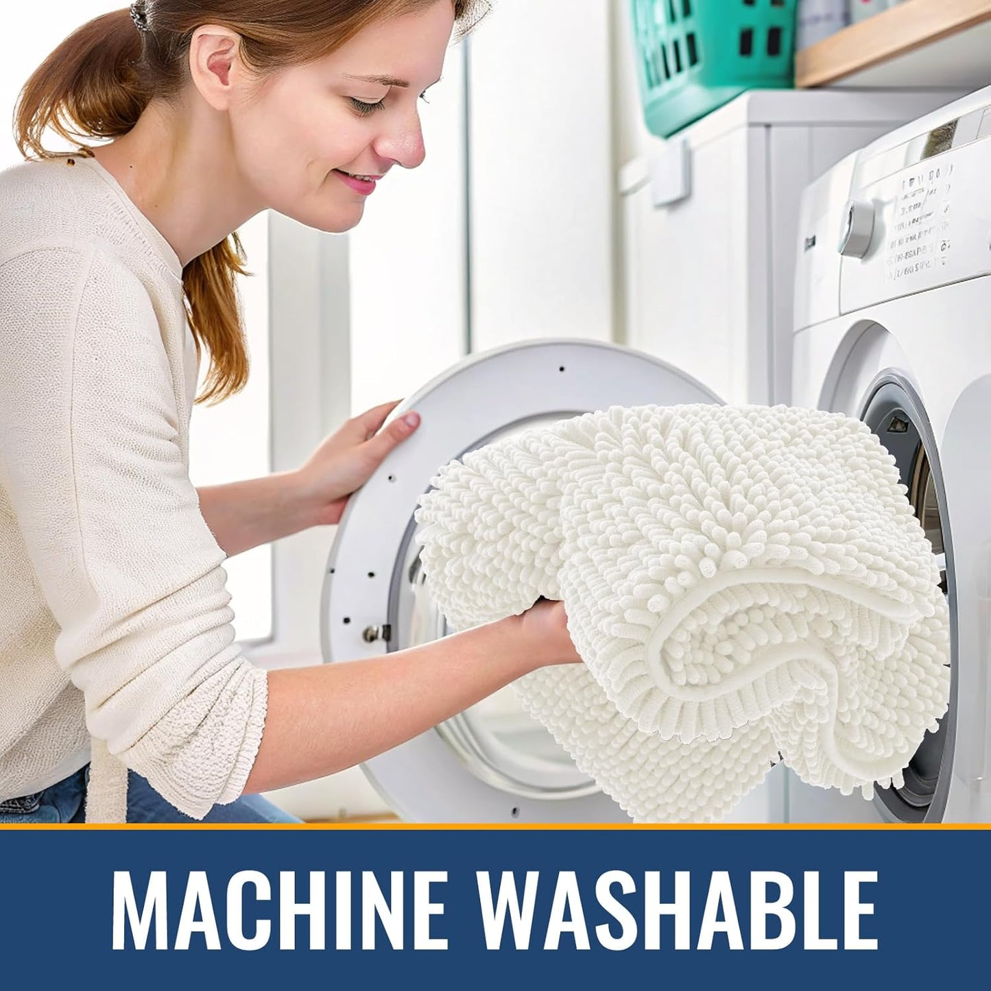 Arotive Bathroom Rugs 30x20, Extra Soft Absorbent Shaggy Chenille Bath Rugs, Machine Washable Rubber Backing Non-Slip Bath Mats for Bathroom Floor Tub and Shower, Home Decor Accessories, Ivory