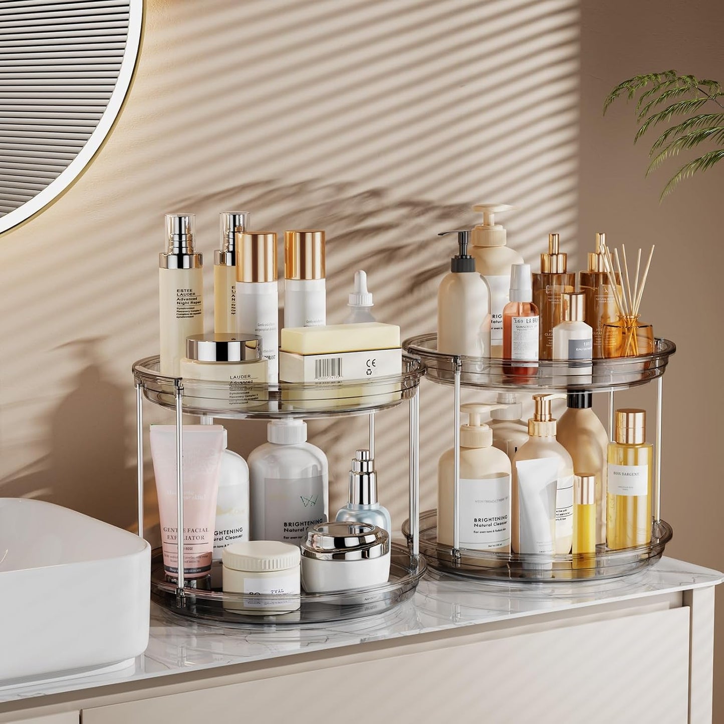 LAMU 2 Pack 2 Tier Lazy Susan Turntable Organizer 9.25'' Rotating Spice Rack Organization for Cabinet, Kitchen, Pantry, Countertop, Bathroom, Vanity, Medicine Cabinet Organizer, Grey