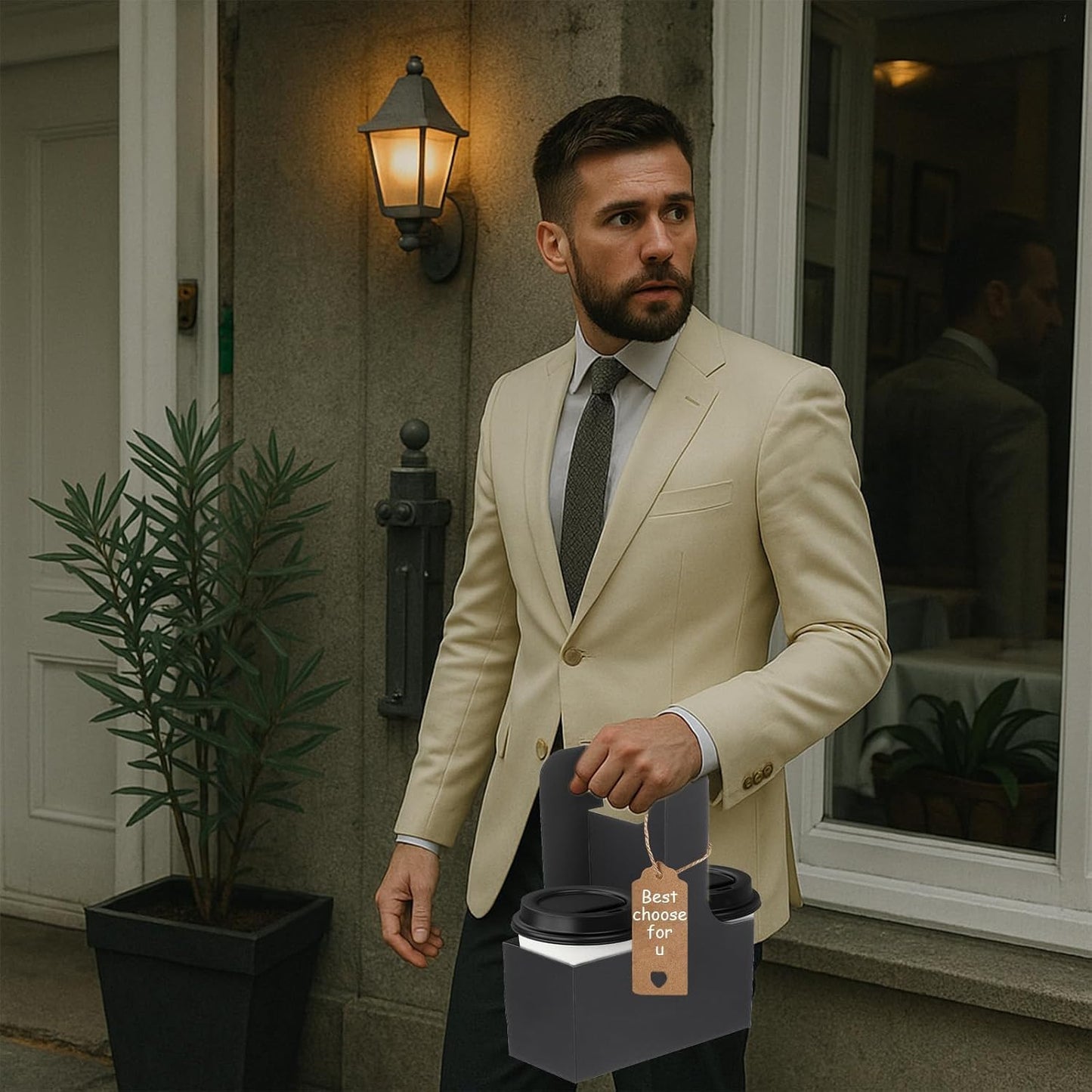 30 Pack 2 Cup Disposable Drink Carrier with Handle Paperboard Coffee Cup Holder Portable for Hot Cold Drinks Food Delivery Services with Heart Card for Teacher Appreciation Week Mother's Day