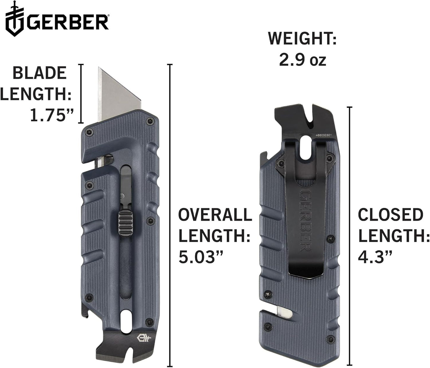 Gerber Gear Prybrid, Box Cutter Retractable Blade, Heavy Duty Utility Knife with Pry Bar, Bottle Opener, and Wire Stripper - Multi tool Pocket Knife - EDC Gear - Blue