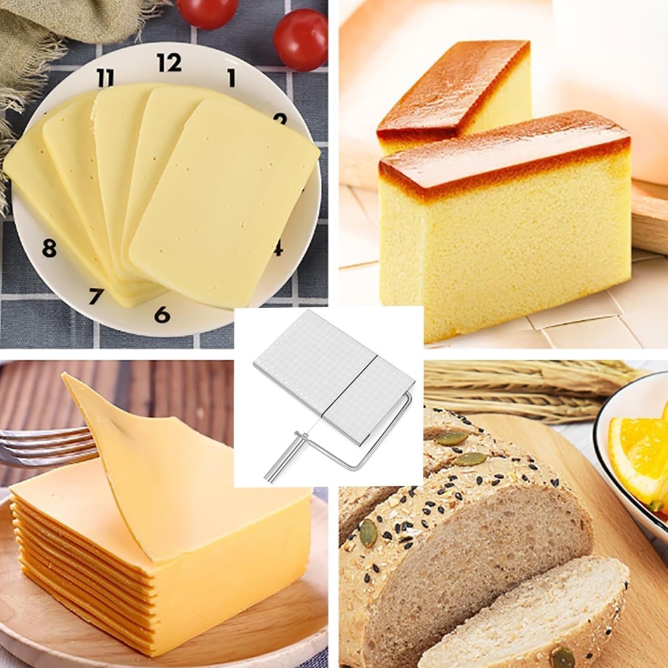 Cheese Slicer with Board for Block Cheese - Heavy Duty Adjustable Cheese Cutter Board with 11 Replacement Wires, Ergonomic Design Adjustable Stainless Steel Cheese Cutter with Precision Scale