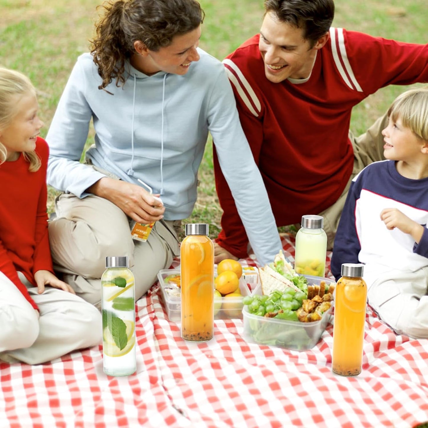 Brajttt Glass Juice Bottle with Lids,16oz Juicing Bottles Reusable, Clear Glass Water Bottles 16 oz with Stainless Steel Airtight Cap,Juice Beverage Container, Leak Proof,Set of 2