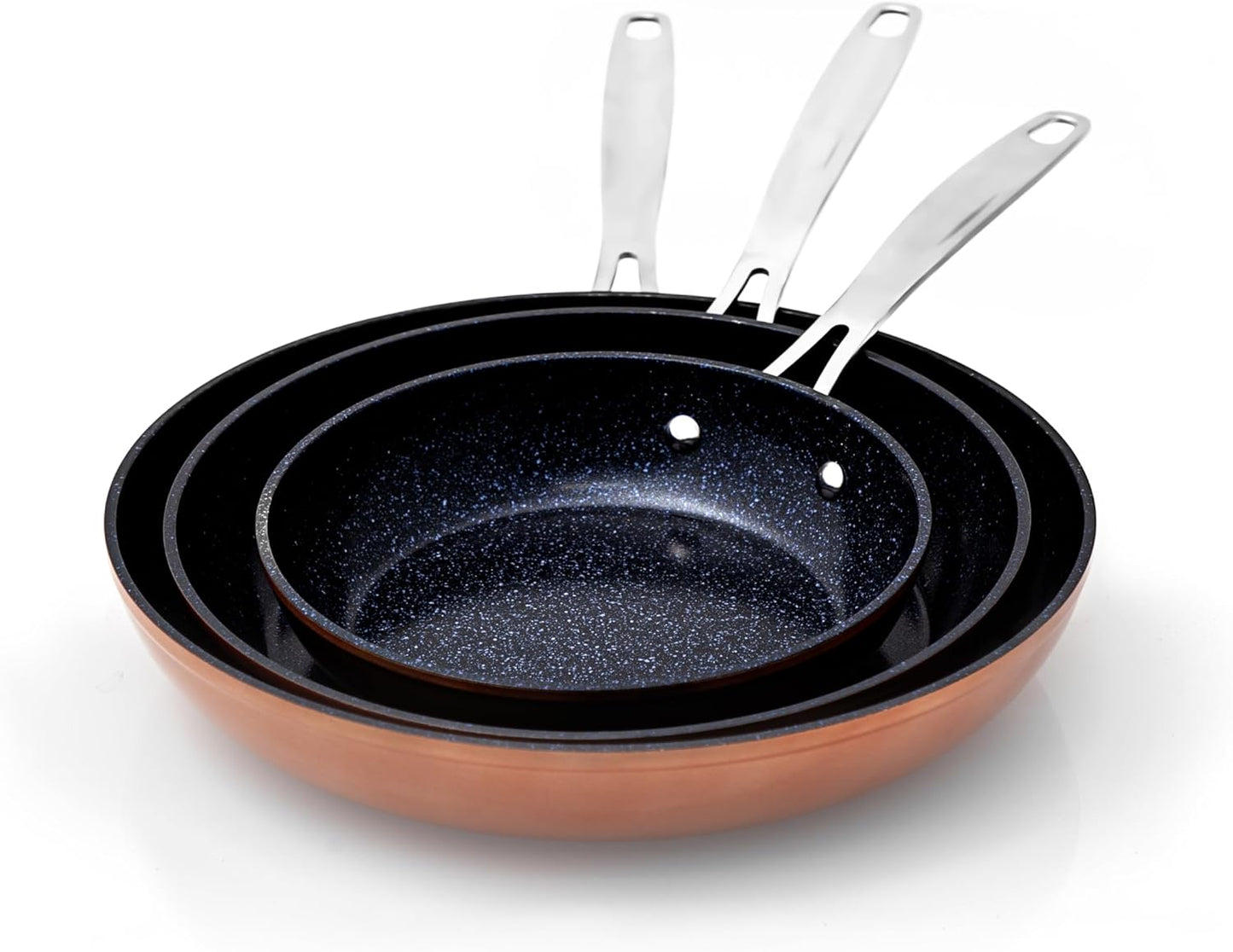 Nuwave 3-Piece Fry Pan Set, 8”, 10”, 12” Forged Lightweight, G10 Healthy Duralon Blue Ceramic Ultra Non-Stick, Induction-Ready & Works on All Cooktops, Ergonomic Stay-Cool Handles