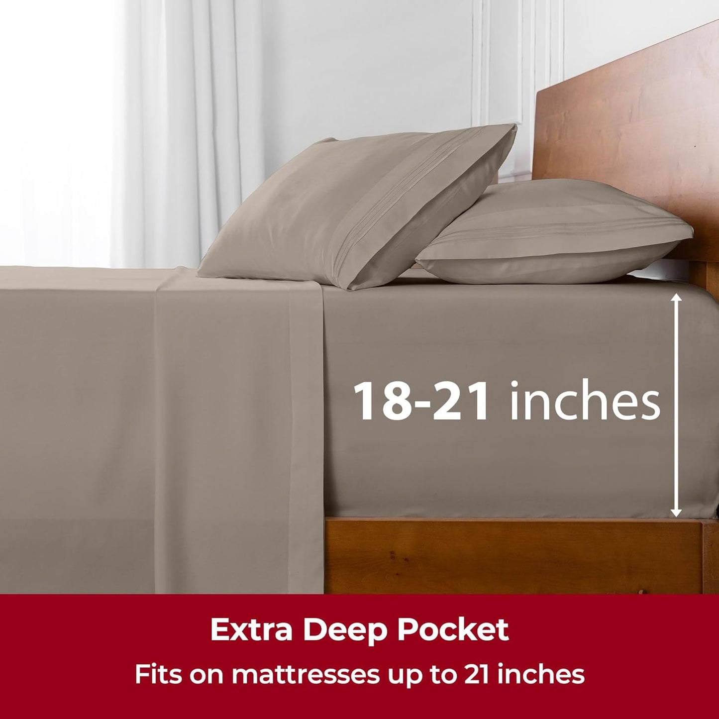 Mellanni Extra Deep Twin Sheets - 3 PC Iconic Collection Bedding - Hotel Luxury, Ultra Soft, Cooling Bed Sheets - Wrinkle, Fade, Stain Resistant (Twin, Tan)