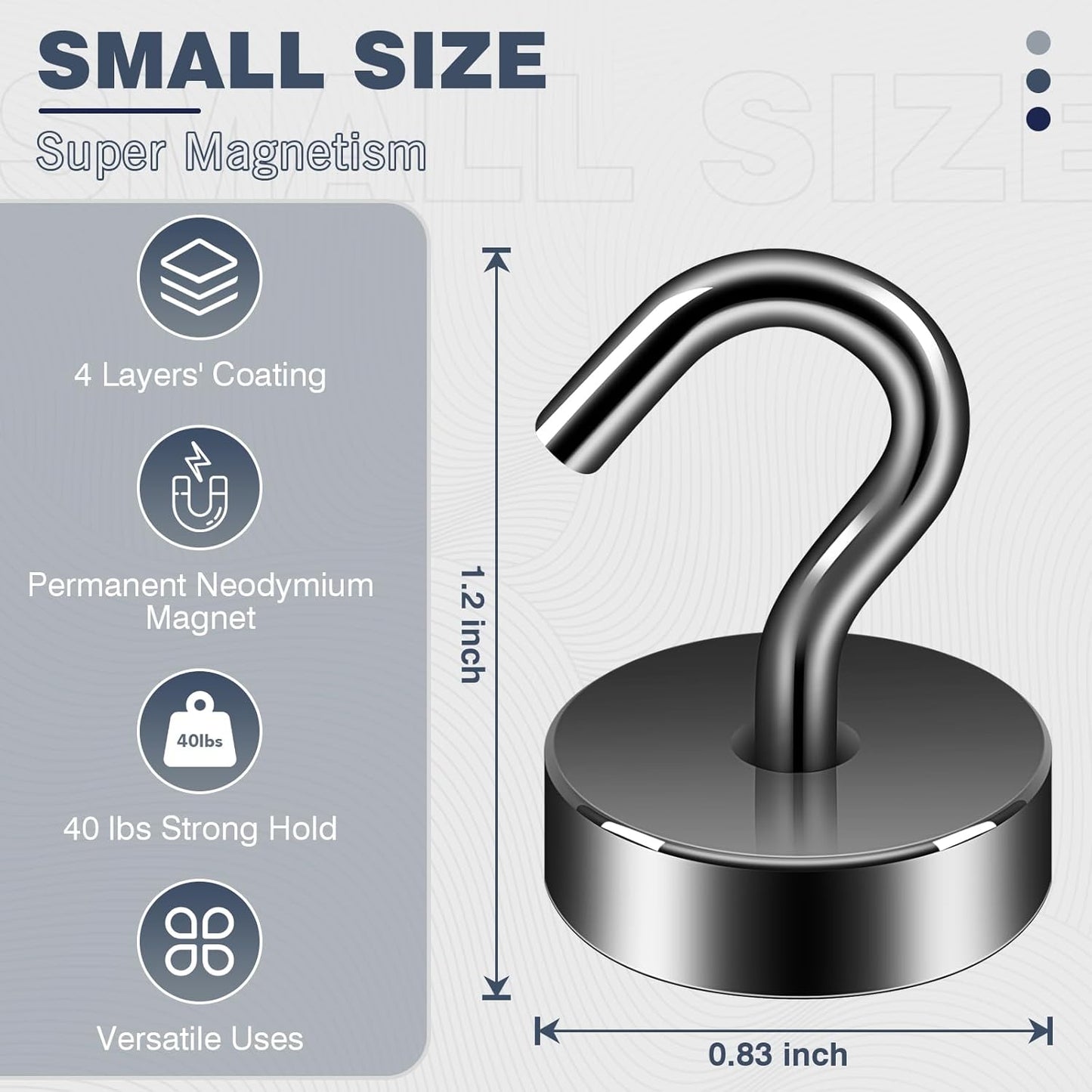 Neosmuk Magnetic Hooks, Cruise Ship Essentials, 40lb+ Heavy Duty Magnetic Hooks for Cruise Cabins, Refrigerator, Grill, Hanging, and Travel | Extra Strong Must-Haves Magnet Hook,Gunmetal,Pack of 10