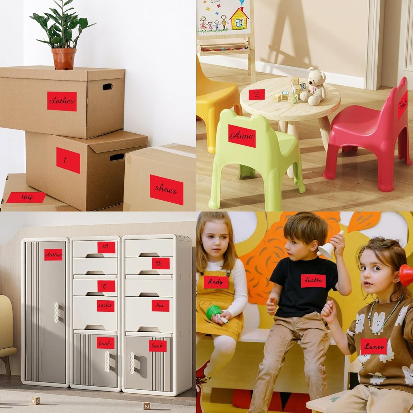 STARLIBOO 3"X5" Rectangle Colored Labels, Removable Moving Labels for Boxes, Permanent Warehouse Moving Stickers Square Label (250Labels, Red)