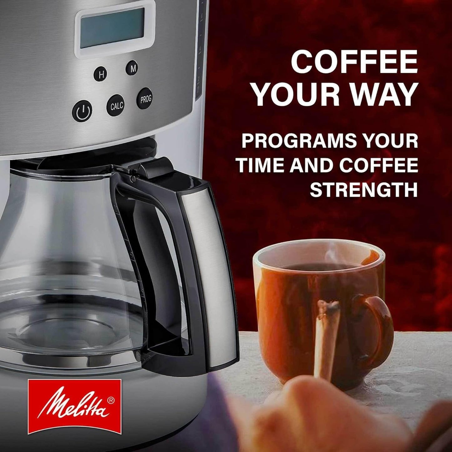Melitta Aroma Series Programmable Drip Coffee Makers Parent (Aroma Enhance White 10 Cups) with 5-Pack Coffee Filter