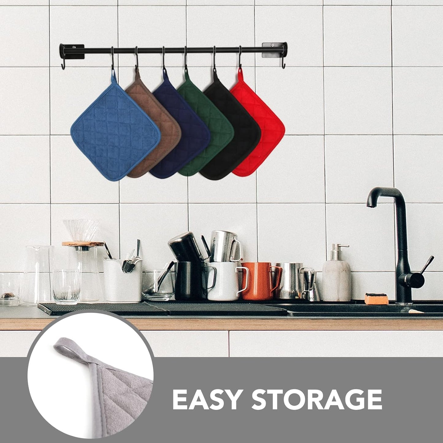 Joyhalo 6 Pack Pot Holders for Kitchen,Cotton Oven Holder with Great Heat Resistance,Non Slip Hot Pads for Kitchen Clearance,Grey