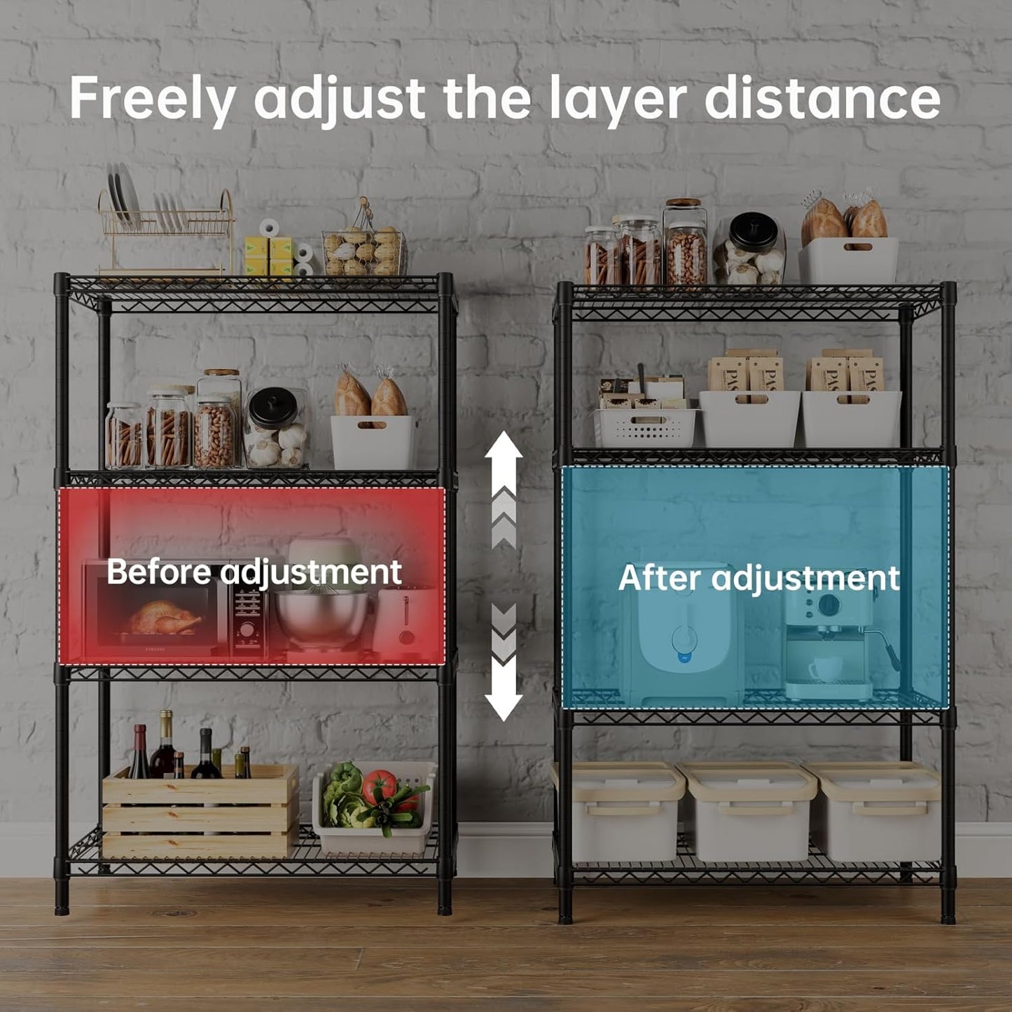 SINGAYE 4 Garage Heavy Duty Shelving Unit Kitchen Pantry Close Home Organizers and Storage Bathroom Shelf Laundry Room Organization Industrial Book Metal Wire Adjustable Shelves