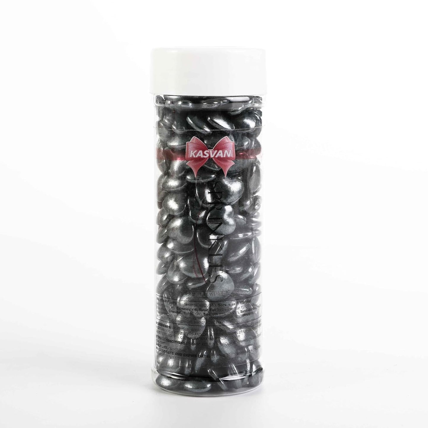 Kasvan Black Heart Shapes Sprinkles - Edible Candy Pearls 130g/4.58 Oz, Mix Size, Baking Cake Decorations, Ice Cream Toppings and Cookie Decorating, Wedding Party Chirstmas Supplies (Black)