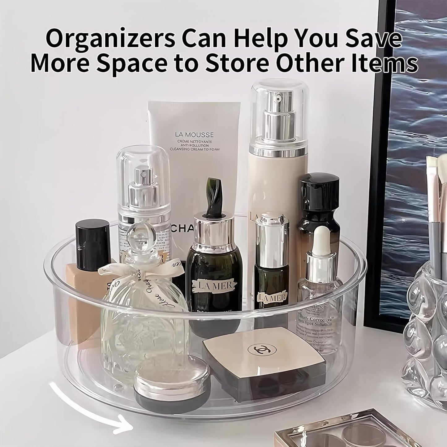 4 Pack Lazy Susan, 10.5 Inch Lazy Susan Organizer, 360 Degree Swivel, for Kitchen, Pantry, Refrigerator, Bathroom and Vanity Countertops (Clear) (4P-10.5 Inch)