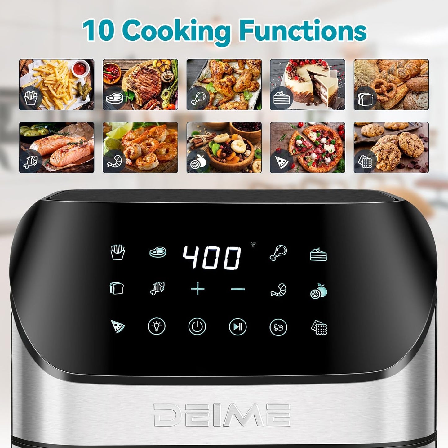 DEIME Air Fryer 6.5 QT Oilless Oven Large AirFryer Healthy Cooker with 10 1-Touch Preset, Visible Cooking Window, Non-Stick Basket & Dishwasher Safe