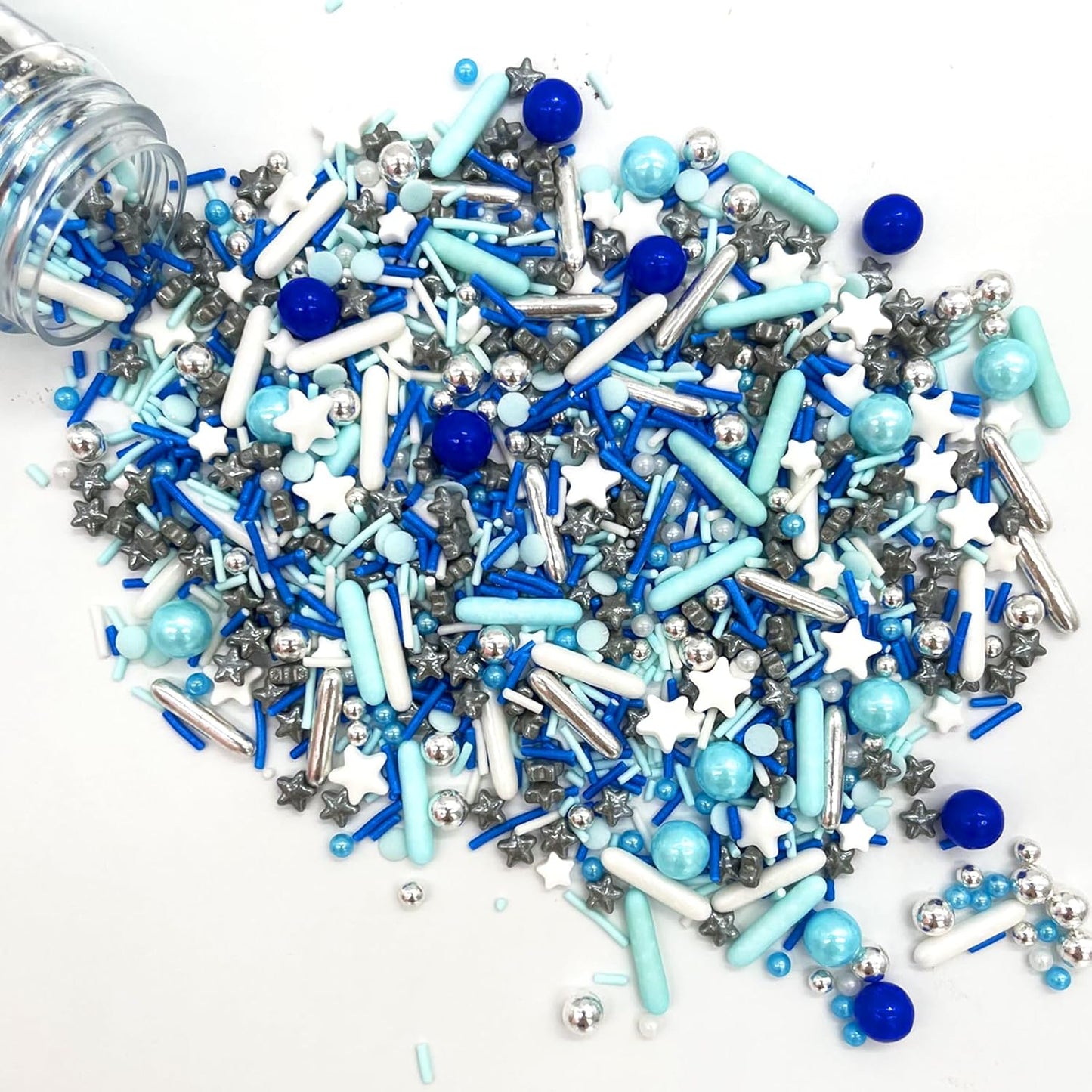 Weraru Edible Blue Silver Pearl Mix Sprinkles Candy Mixing Size Baking Edible Cake Decorations Cupcake Toppers Cookie Decorating Celebrations Wedding Shower Party Chirstmas Supplies 130g/ 4.6oz