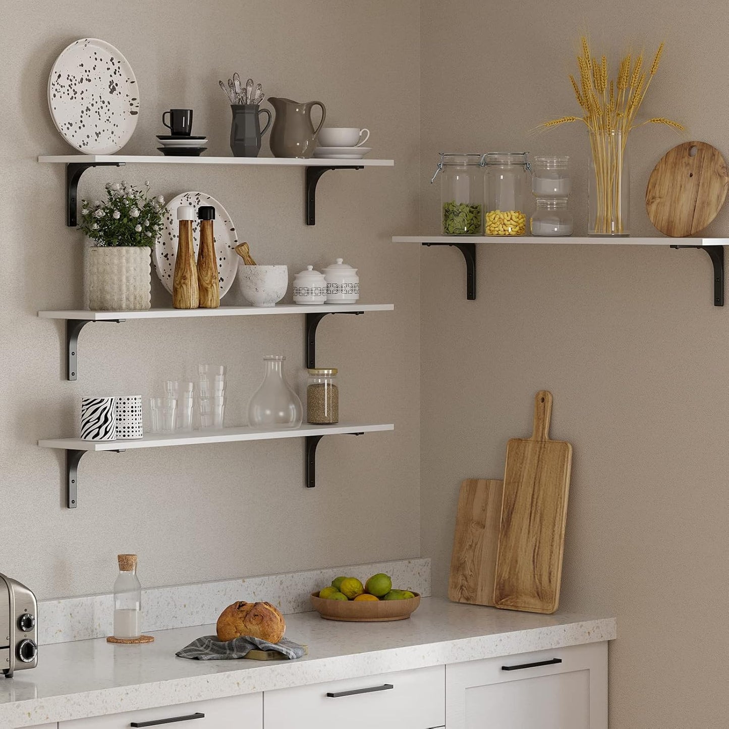 DINZI LVJ Long Wall Shelves, 39.4Inch Wall Mounted Shelves Set of 2, Extra Large Floating Storage Ledges with Sturdy Metal Brackets for Living Room, Bathroom, Bedroom, Kitchen, White