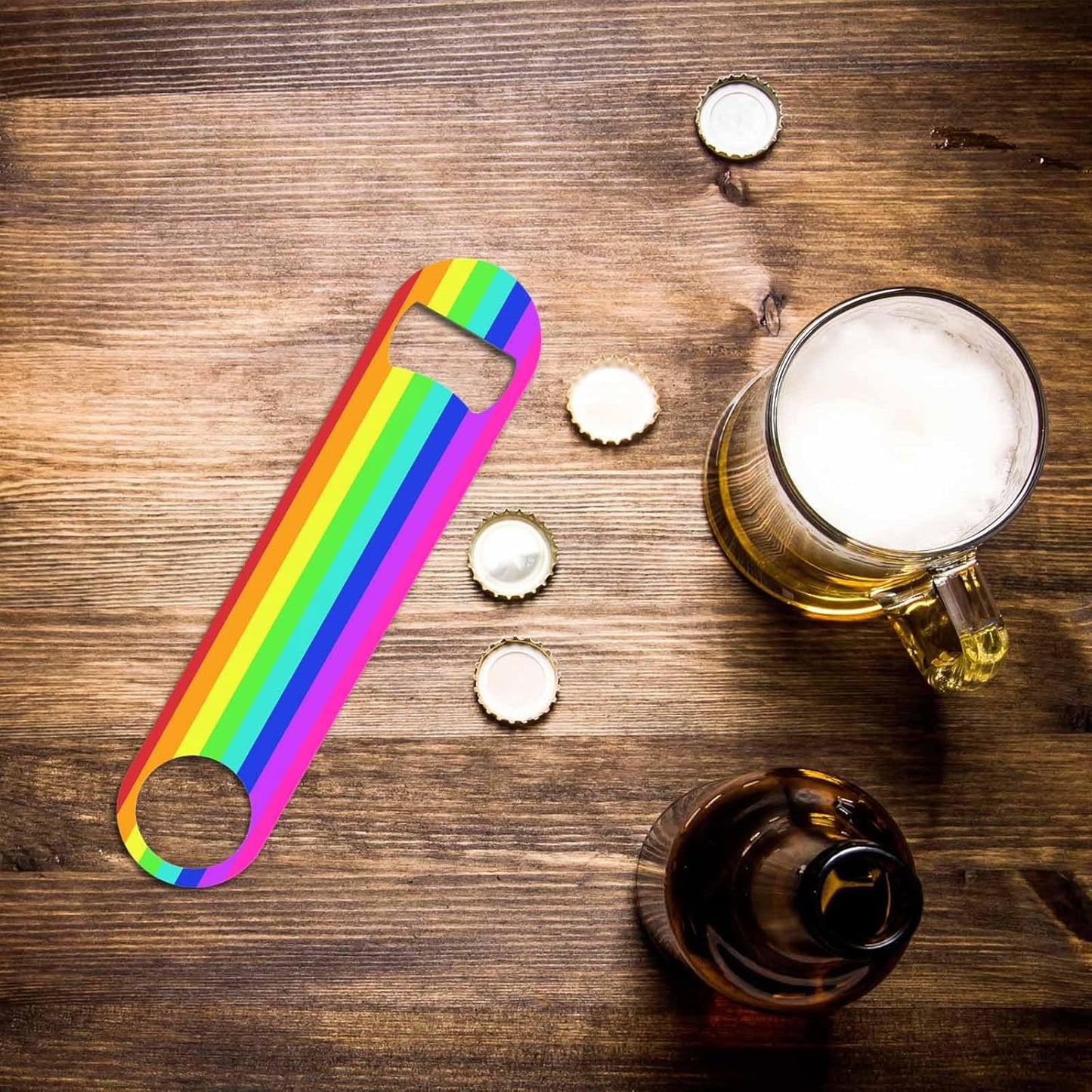 Rainbow Stripe Stainless Steel Bottle Opener Cartoon Red Yellow Green Blue Purple Colorful Stripe Flat Beer Bottle Opener Keychain for Home Kitchen Bar Restaurant Party Birthday Gift