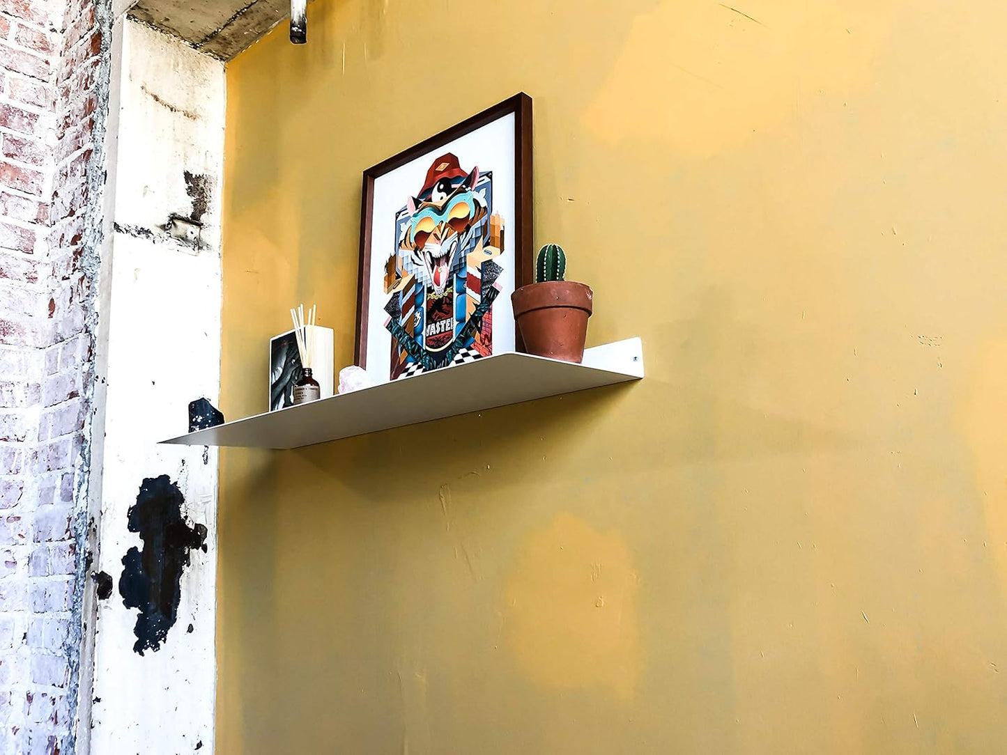 DIY CARTEL Made in The USA - 36 Inch Linear Floating Shelf - Forged Raw Steel - Industrial Heavy Duty Metal Wall Mounted Modern Rustic Shelf (36-inch x 12-inch White)