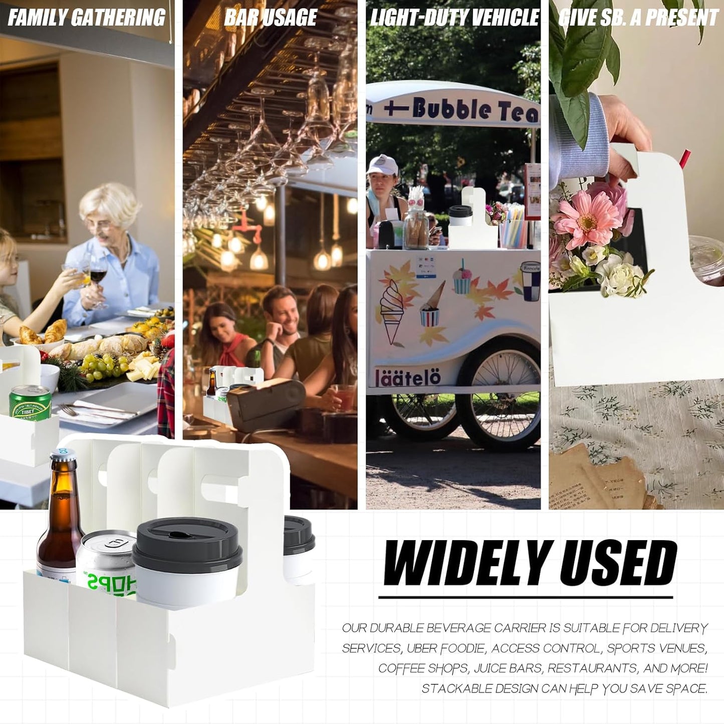 2 Cup Disposable Drink Carrier for Delivery with Handle,15 Count White Paperboard Cup Holder,Cup Carriers for Hot or Cold Drinks,Coffee Carrier, Food Delivery,Take Out Cup Carriers (White, 15 PCs)