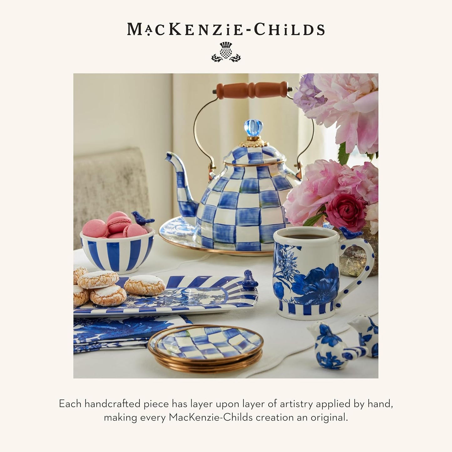 MACKENZIE-CHILDS Enamel Everyday Bowl, Serving Bowl for Entertaining, Extra Small, Blue-and-White Royal Check