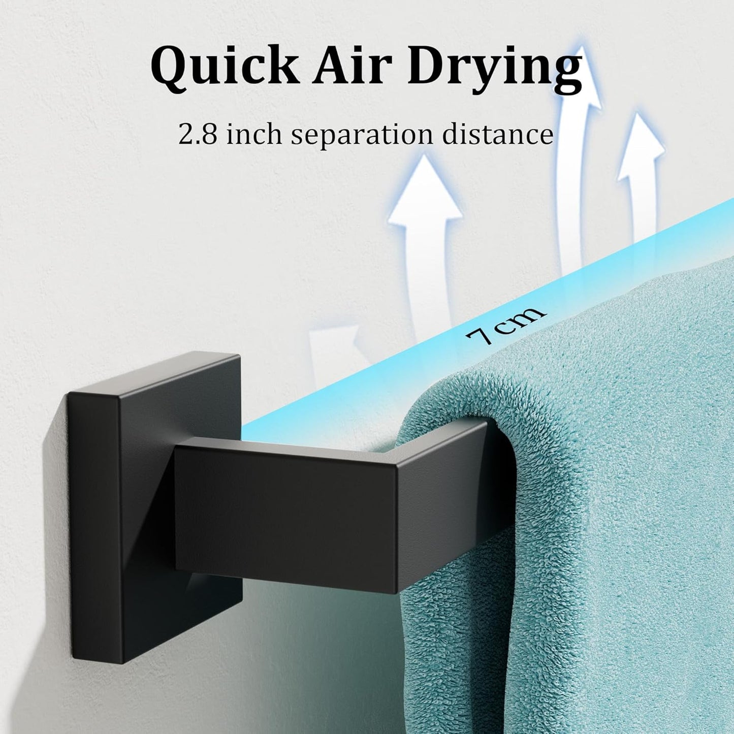 Alise Black Towel Bars,19.7 Inch Towel Holder Towel Racks for Bathroom and Lavatory,SUS304 Stainless Steel Hand Towel Hanger Rail Wall Mount,Useable Length 17.91 Inch Towel Bar, GYT050-B