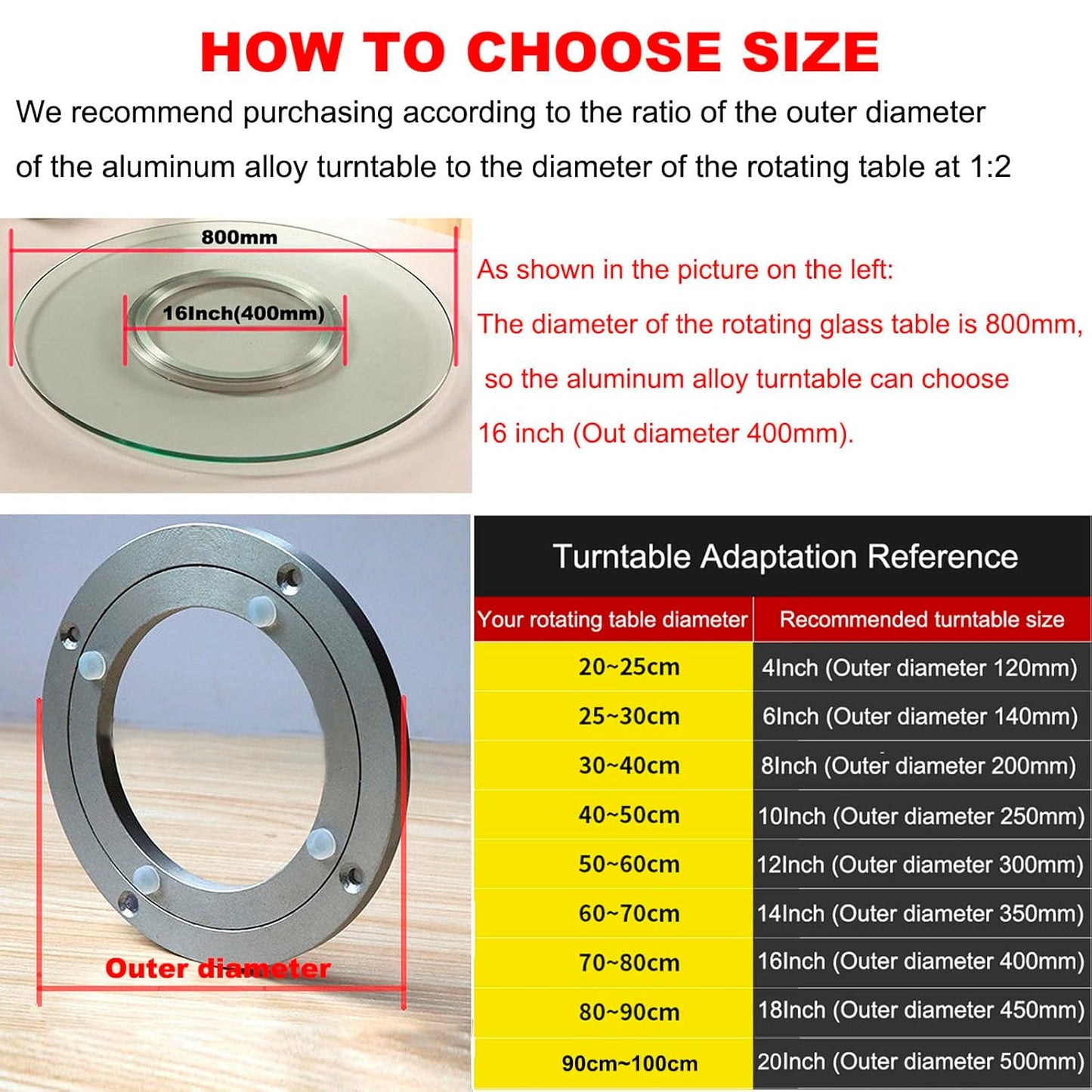Aluminium Alloy Turntable Bearing, Heavy Duty Swivel Turntable Lazy Susan Rotating Bearing Turntable Round Dining Table Smooth Swivel Plate Hardware, 4"