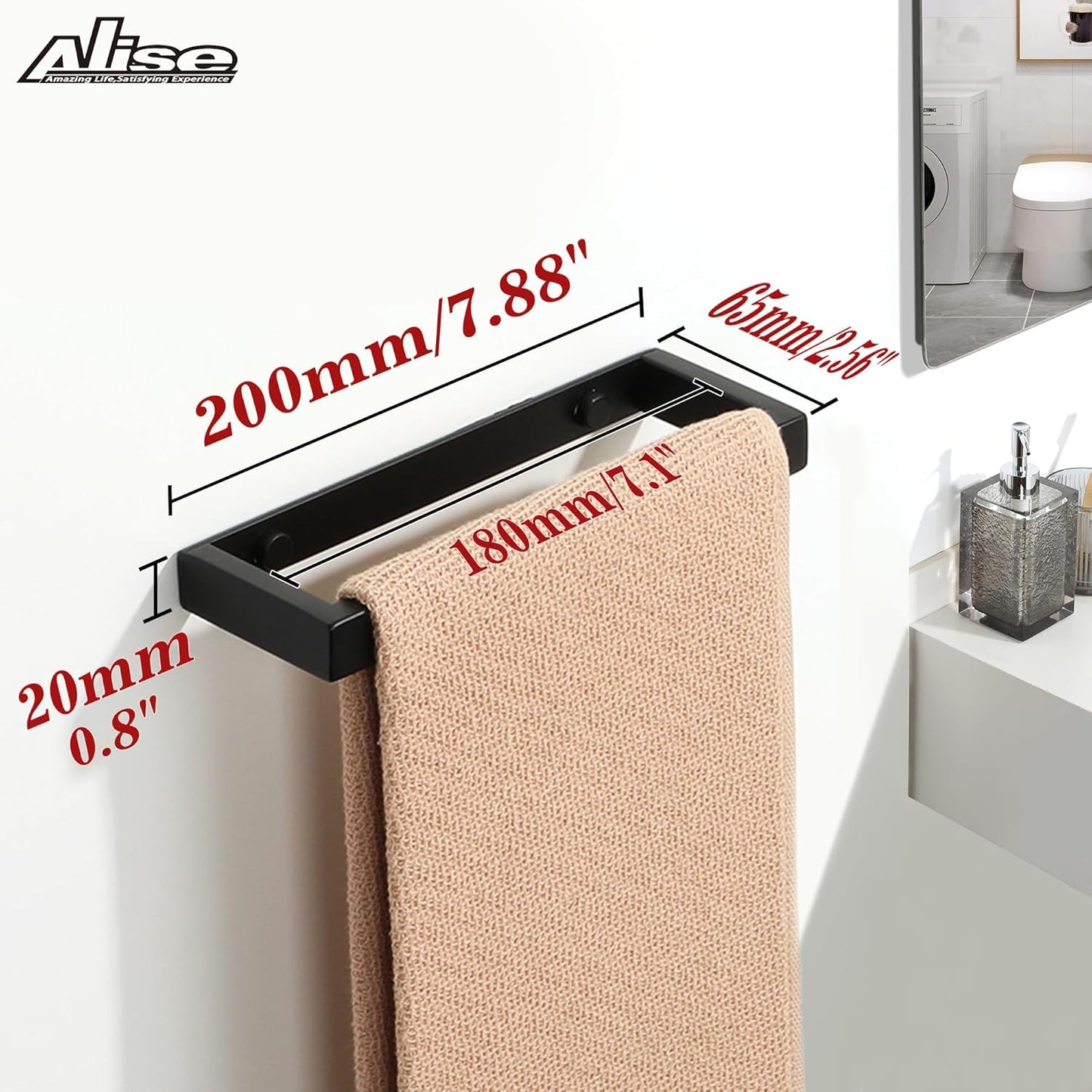 Alise Bath Towel Bar,Wall Mount Towel Holder Towel Rack Towel Hanger for Bathroom Lavatory,8 Inch SUS304 Stainless Steel Towel Rail,Matte Black GJF020-B【2-Pack】