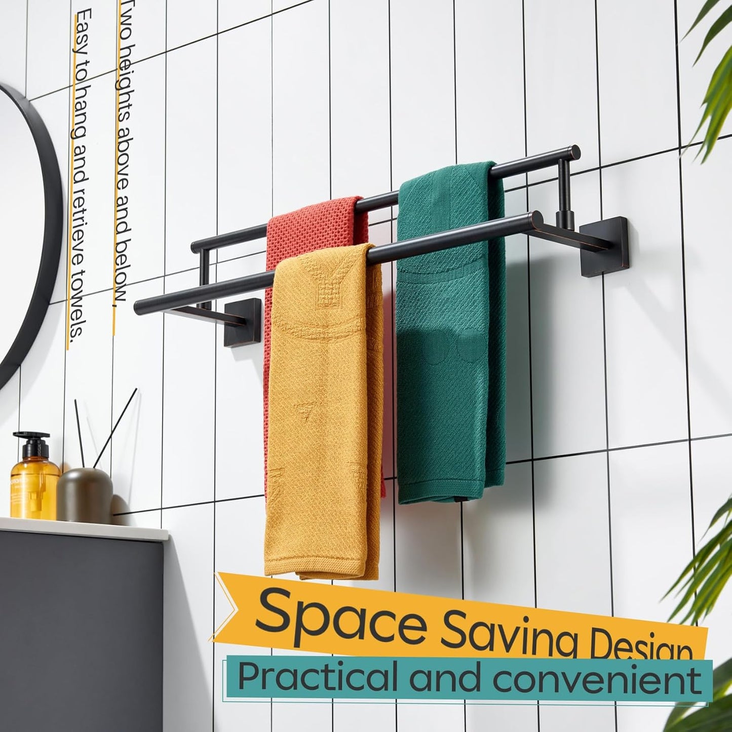 KOKOSIRI Towel Bars 24-Inch Bathroom Towel Holder Oil Rubbed Bronze Bath Towel Rails Racks Wall Mounted Stainless Steel B5009ORB-L24