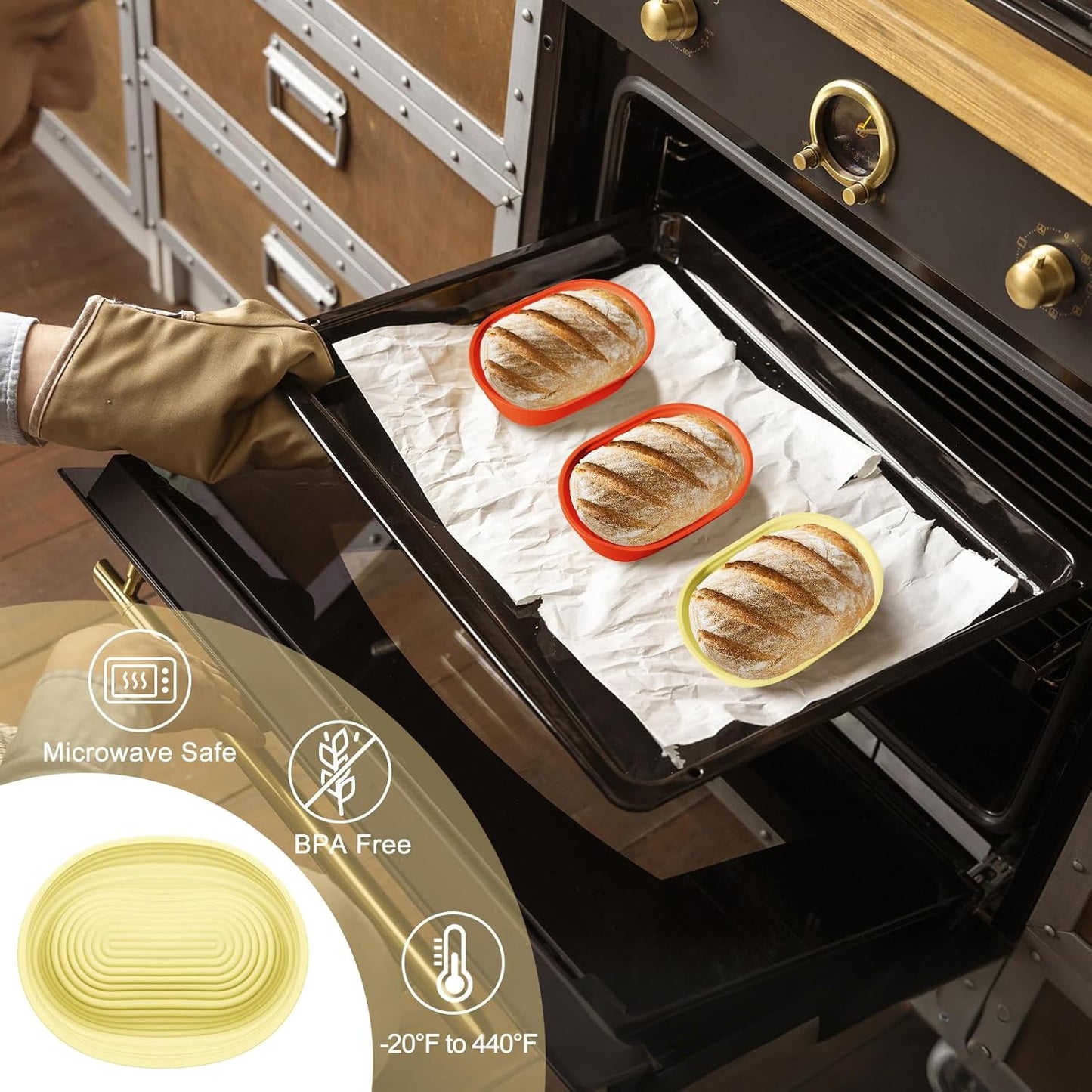 Silicone Banneton, Sourdough Bread Baskets (Set of 6, 6.5 Inch), Oval Proofing Bread Bowls with Starter Kit, Bread Making Baking Supplies