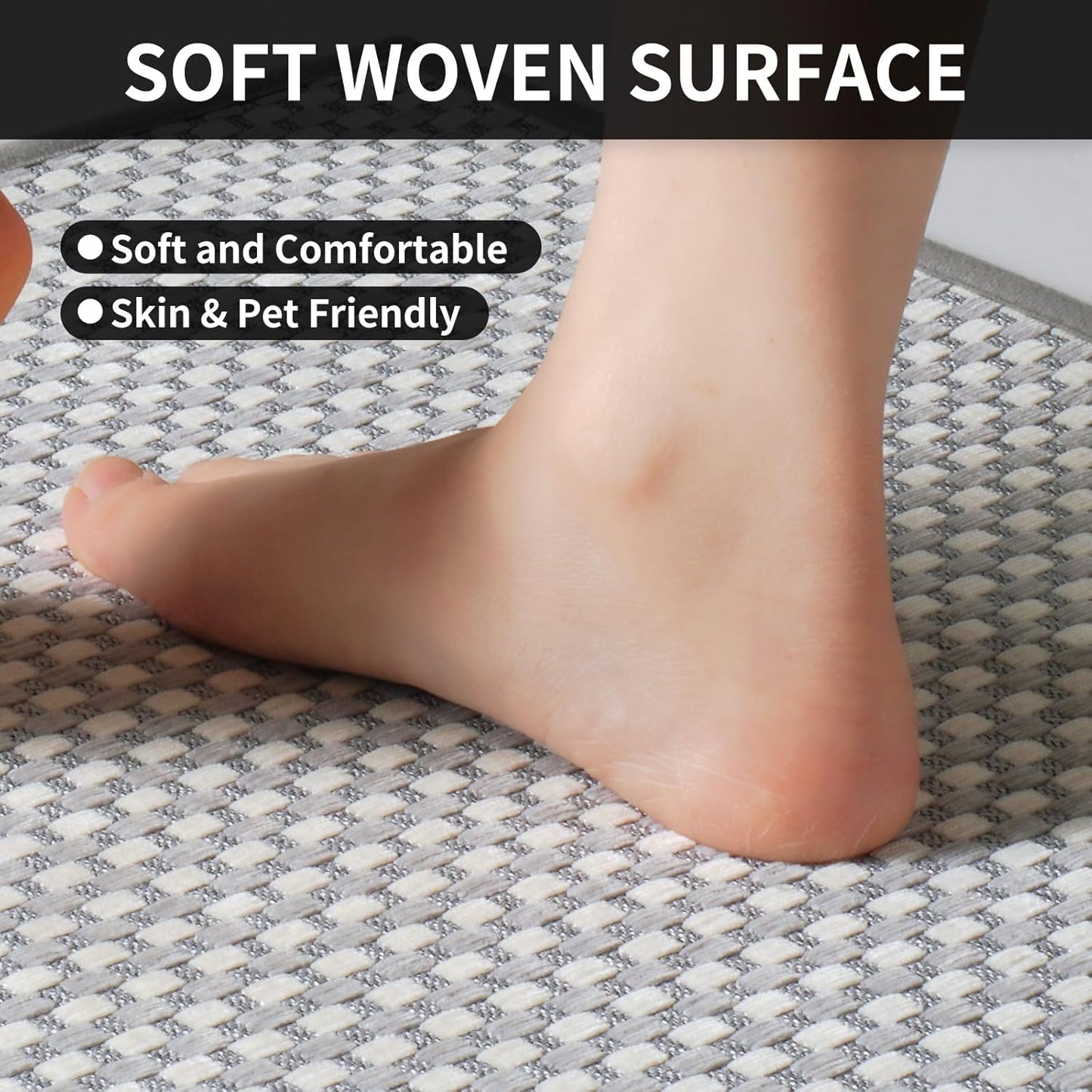 Kitchen Mat Kitchen Rugs Sets of 2 PCS Non Slip Washable, Super Absorbent Soft Braided Kitchen Mats for Floor, Rubber Backing Comfort Standing Kitchen Sink Mat Runner Rug, Gray 17"x28"+17"x47"