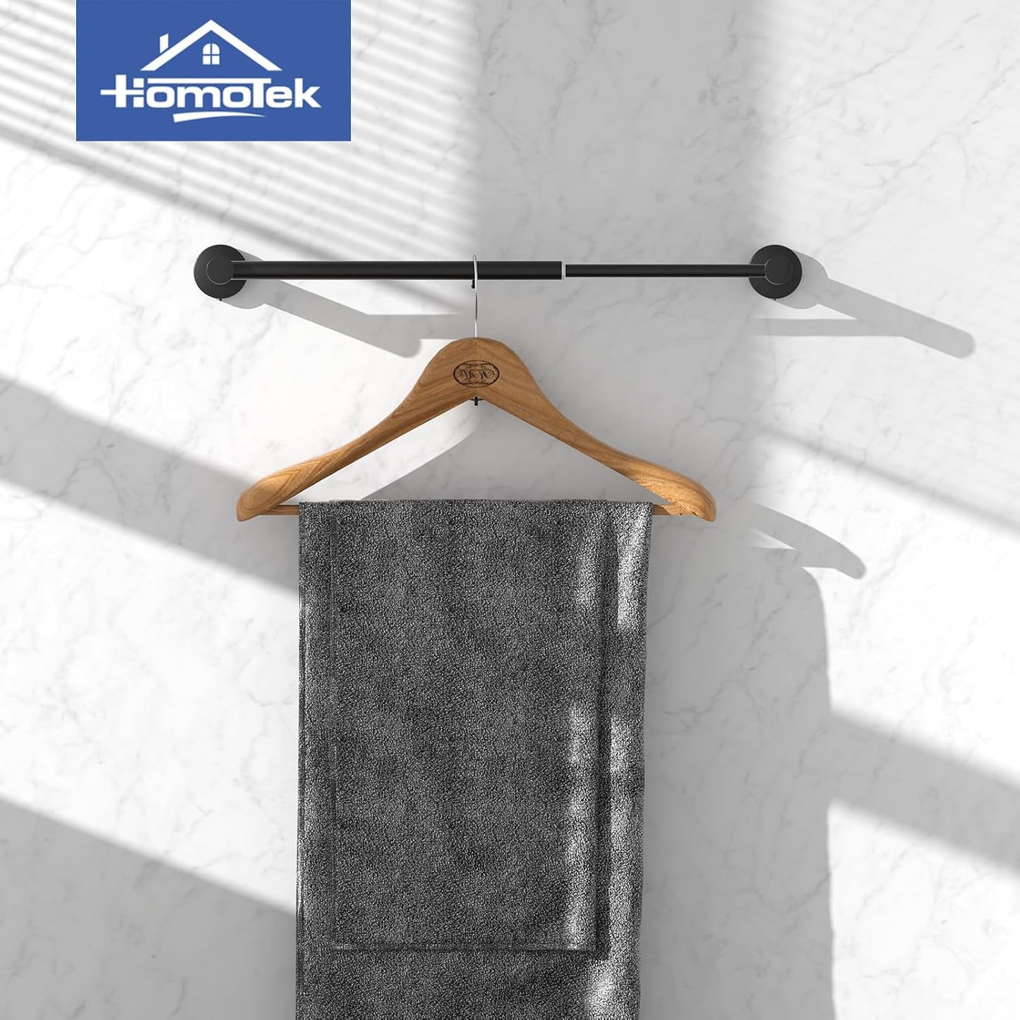 2 Pack Adjustable Towel Bar, HOMOTEK Economical Bathroom Towel Holders, Towel Rod Size from 12 Inch to 22 Inch Single Towel Racks, Wall Mount Towel Rail, Hanger Towel Hook for Kitchen(Matte Black)