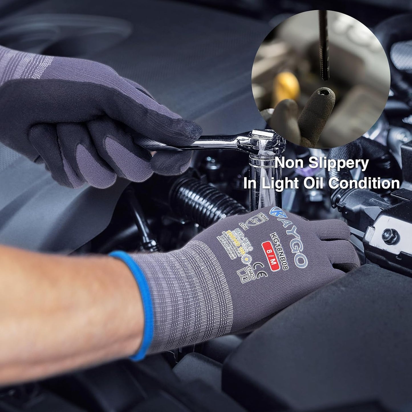 KAYGO Safety Work Gloves MicroFoam Nitrile Coated, 3 Pairs KG18NB,Seamless Knit Nylon Glove for Men and Women, Ideal for Automotive,Warehouse,Construction (S,Purple)