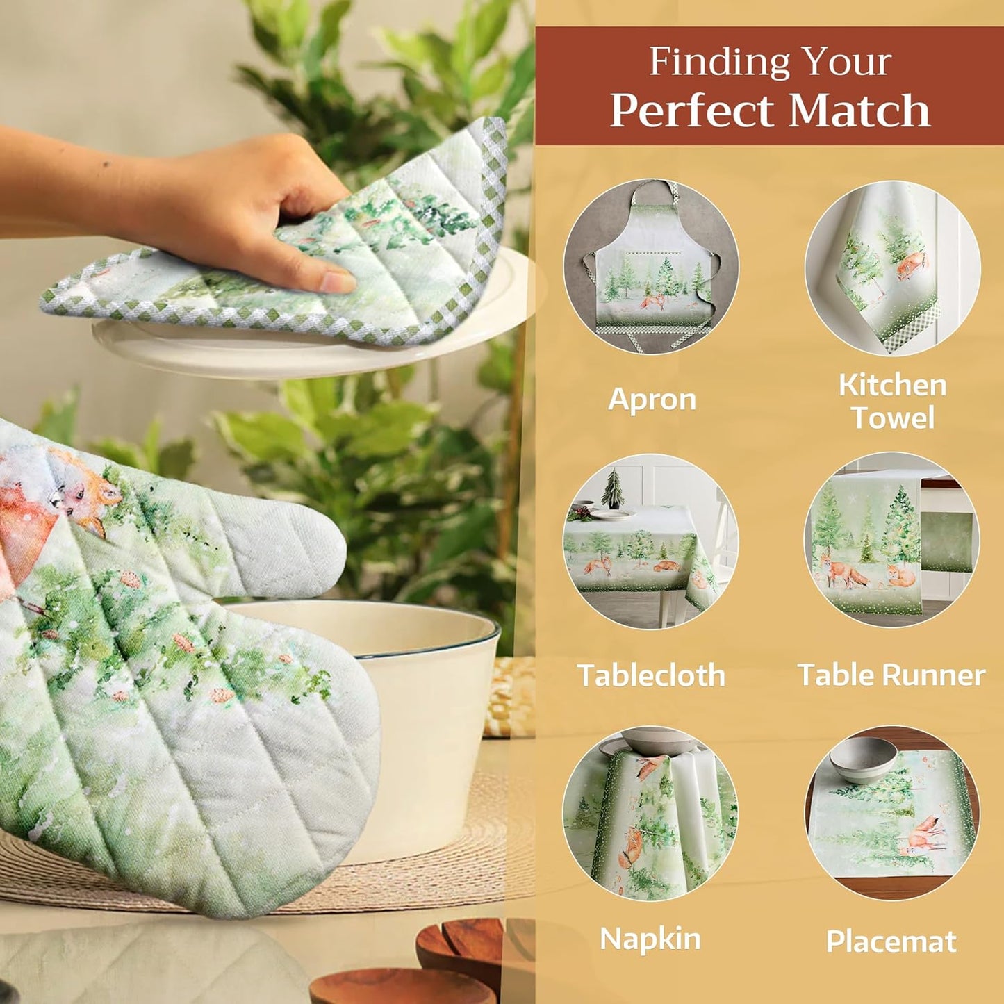 Maison d' Hermine Pot Holders Set 100% Cotton Heat Resistant Potholders 8" x 8" Hot Pads with Loop BBQ, Cooking, Baking, Grilling, Kitchen, Handling Hot Pans (Pack of 2, Winter Mornings)