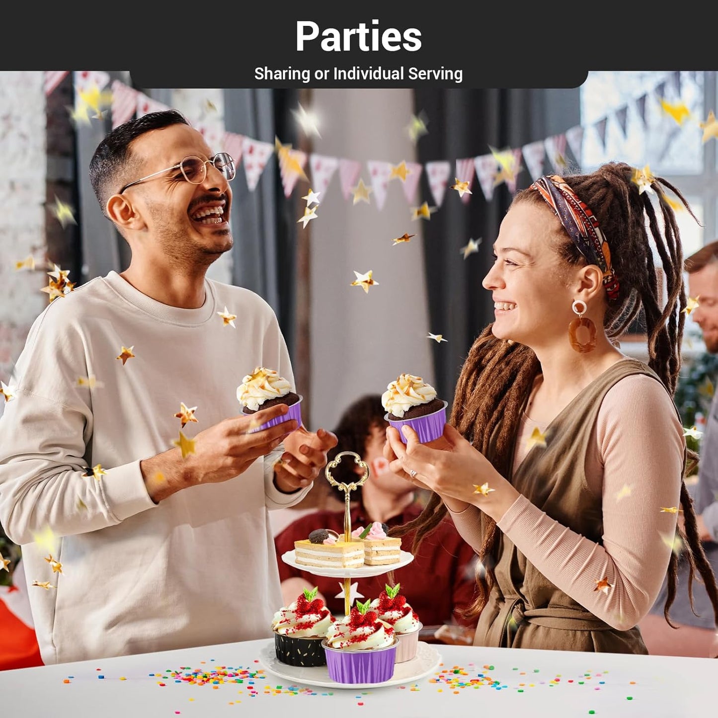 EUSOAR Mini Cake Pan, 30pcs 5oz Disposable Aluminum Foil Cupcake Liners Ramekins Baking Cups, Dessert Cups with Lids Mini Aluminum Cheesecake Pan Creme Brulee Ramekins-Lavender