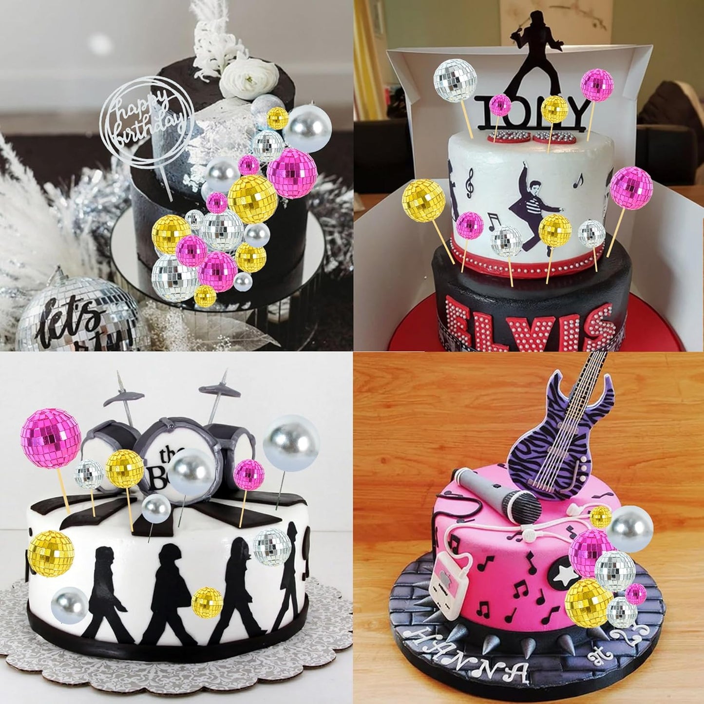 BEISHIDA 27 PCS Disco Ball Cake Topper 1970s Disco Decorations Mirror Ball Cupcake Toppers for Disco Theme Party 70s 80s Disco Party Birthday Cake Anniversary Wedding Cake Decorations