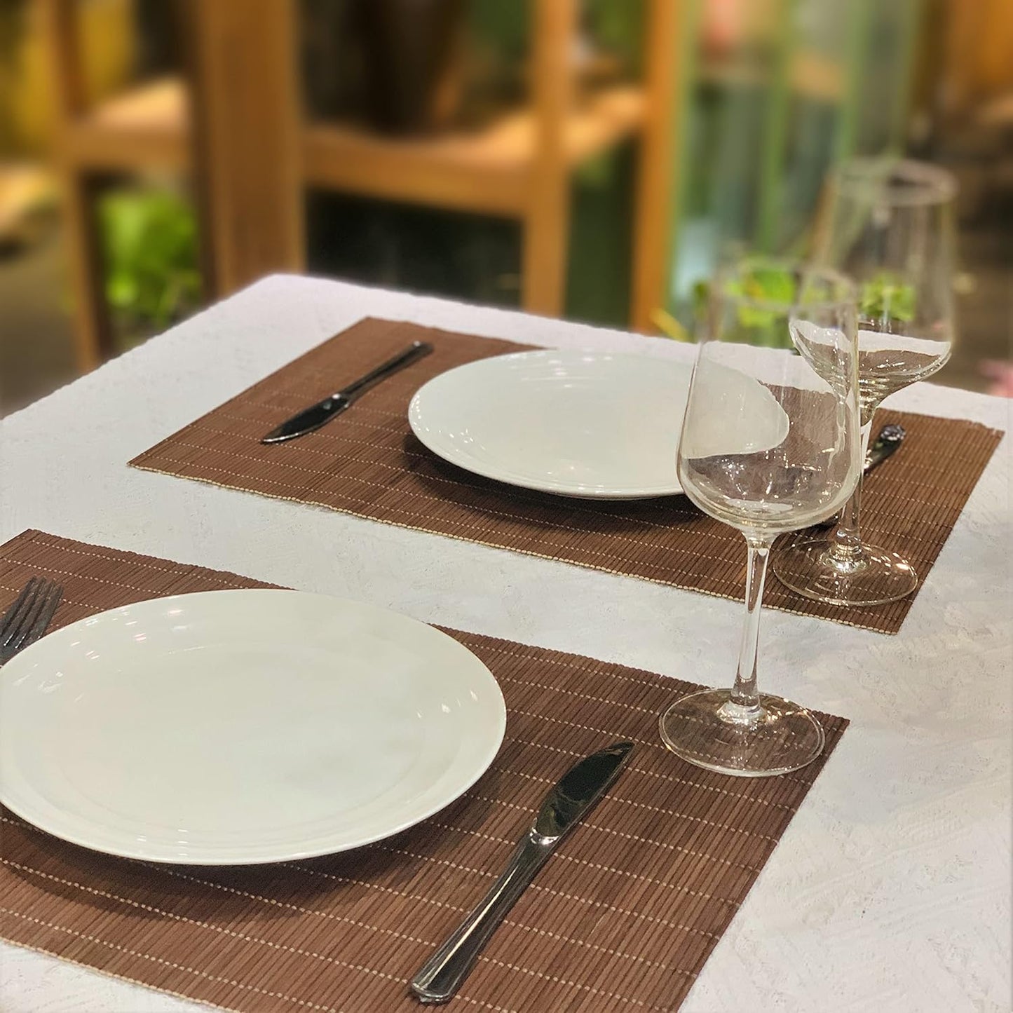 ANDSTAR Set of 12 Pcs Bamboo Placemats Natural Anti-Slip Bamboo Placemats Washable Heat-Resistant Table Mats for Dining Room and Kitchen(Chocolate)