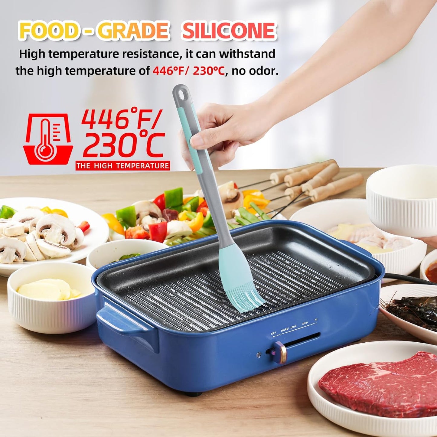 Silicone Basting Brush & Spatula - Extra Long, Heat Resistant, for Baking, Scraping, Mixing, BBQ, Grill, Kitchen, Cooking, Spread Oil, Butter, Sauce (Blue Brush & Spatula)