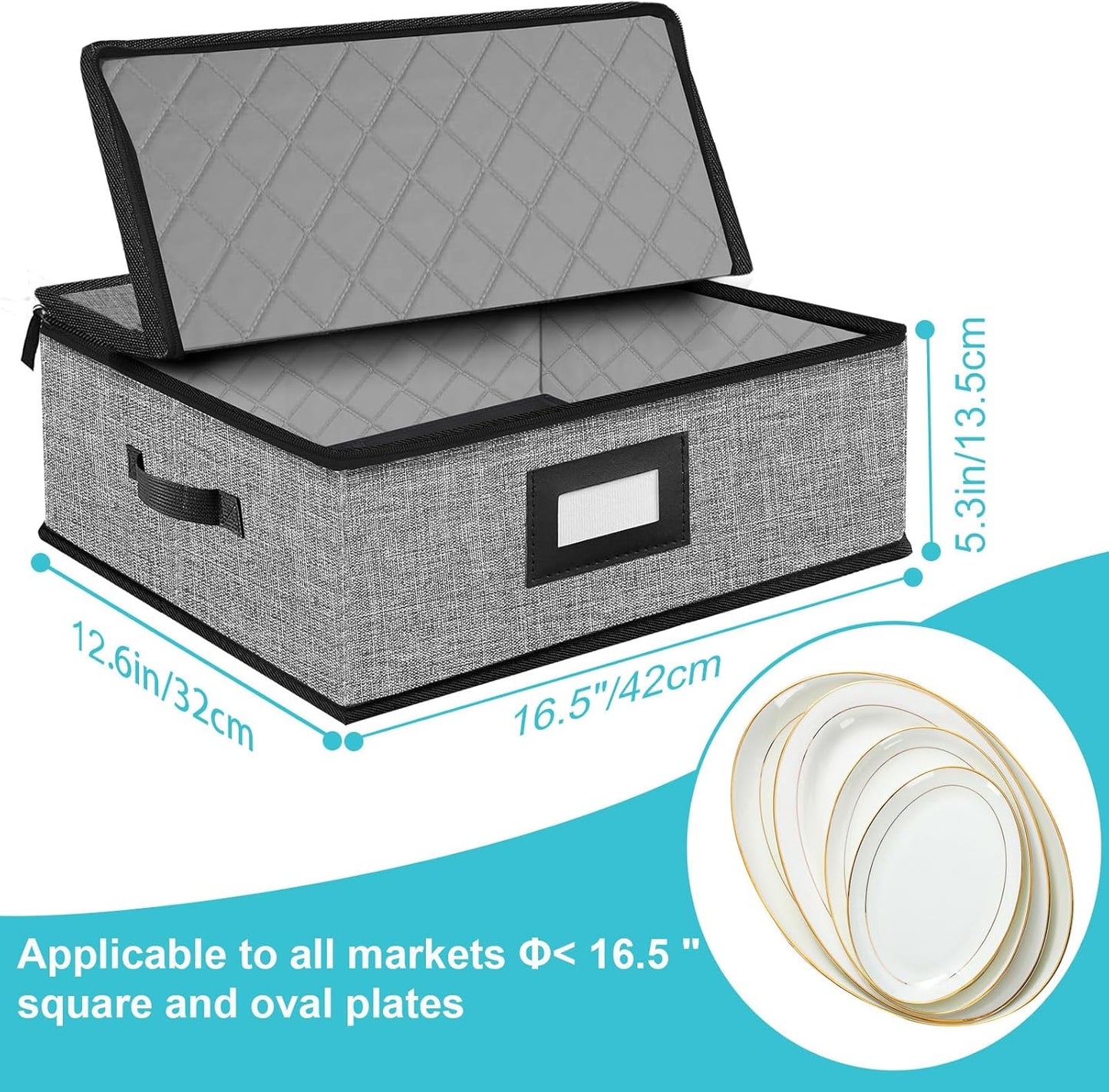 Quilted Platter Storage Case 2PACK-Fine China Storage Containers Hard Shell for Organizing,Stackable Plate Storage Containers with 8 Felt Dividers,dinnerware Storage,Moving Box,Moving Supplies