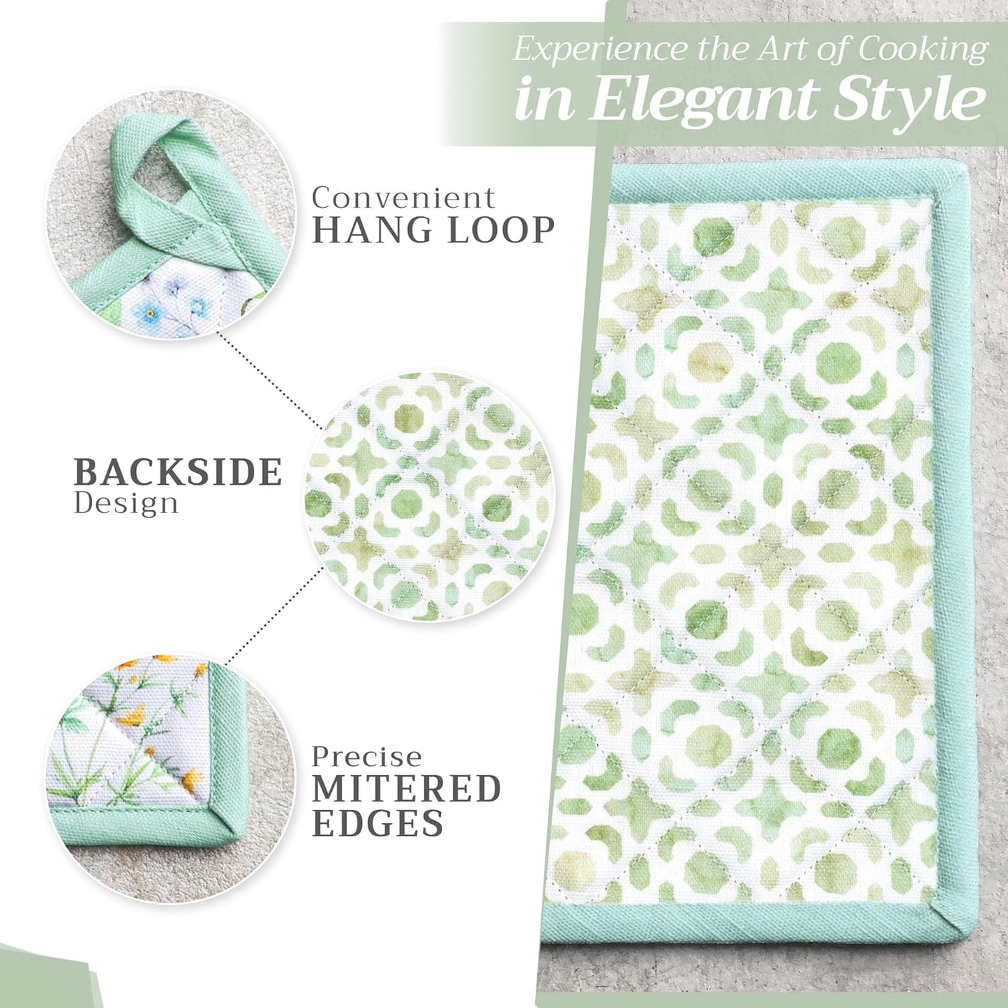 Maison d' Hermine Pot Holders 100% Cotton Heat Resistant Potholders 8" x 8" Hot Pads with Loop BBQ, Cooking, Baking, Grilling, Kitchen, Handling Hot Pans Spring/Summer (Pack of 1, Just Floral)