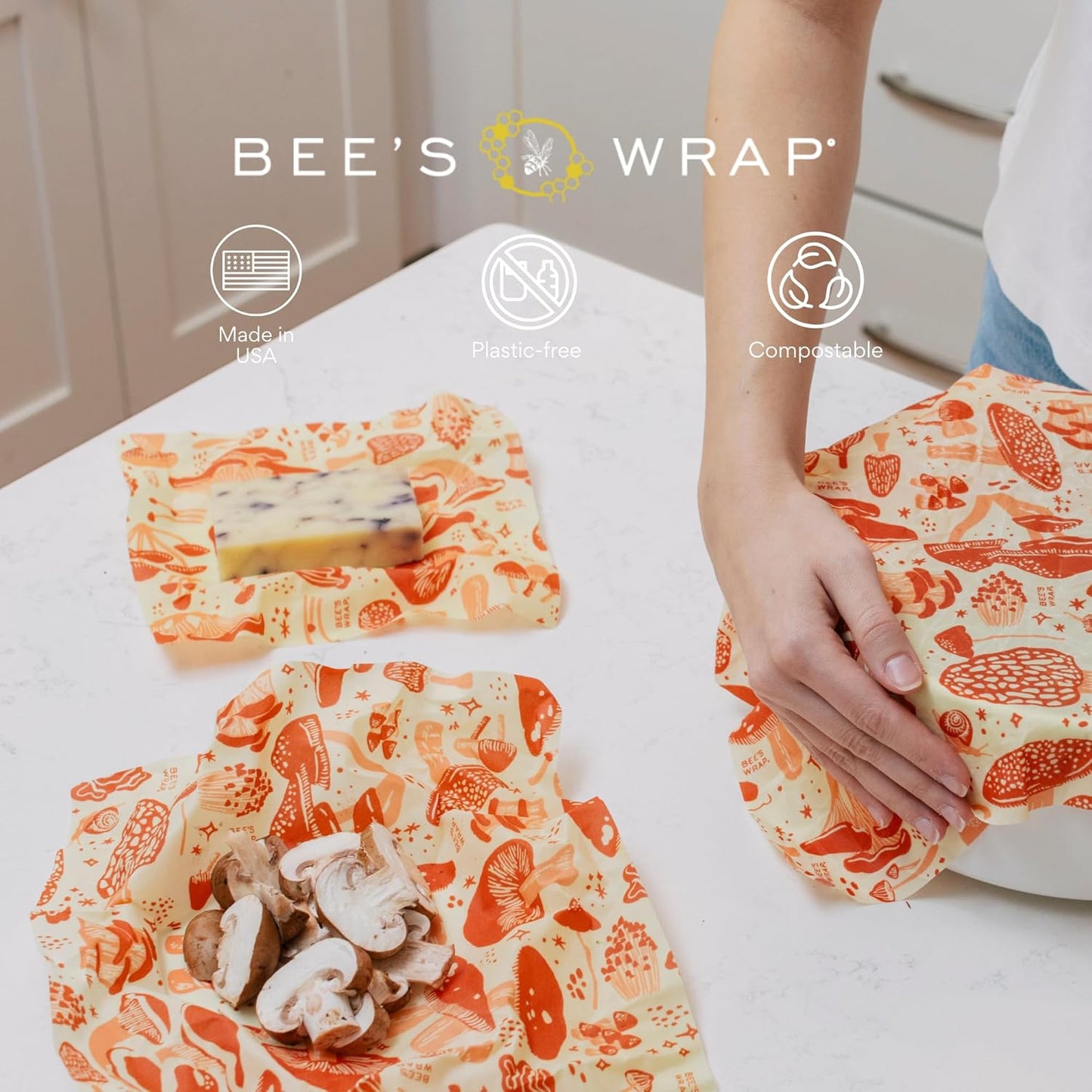 Bee's Wrap Beeswax Wraps for Food - Mushroom Magic Cut to Size 14x52" Wax Paper Roll - Made in USA Reusable Waxed Paper & Bowl Covers - Organic Eco-Friendly Alternative to Aluminum Foil & Plastic Wrap