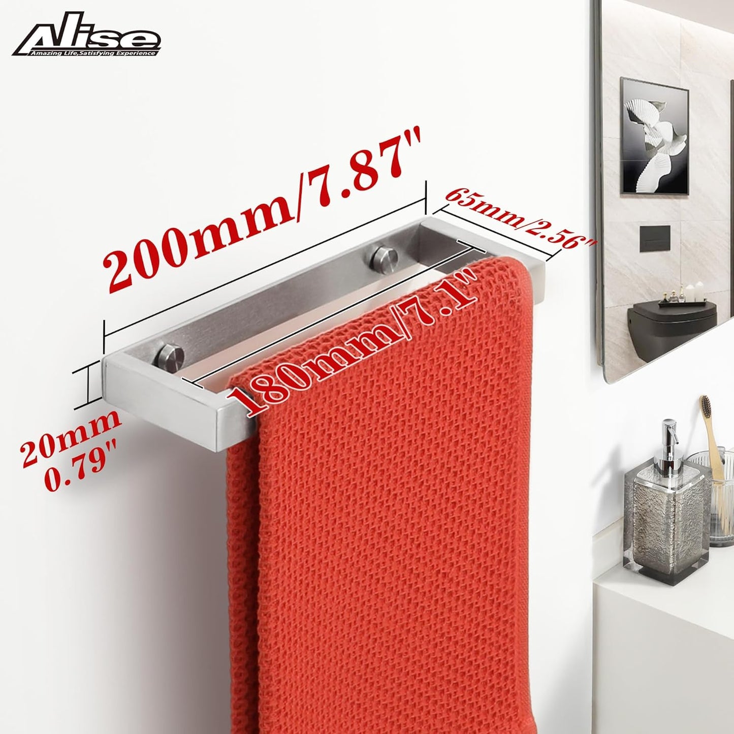 Alise Bath Towel Bar,Wall Mount Towel Holder Towel Rack Towel Hanger for Bathroom Lavatory,8 Inch SUS304 Stainless Steel Towel Rail,Brushed Finish GJF020-LS