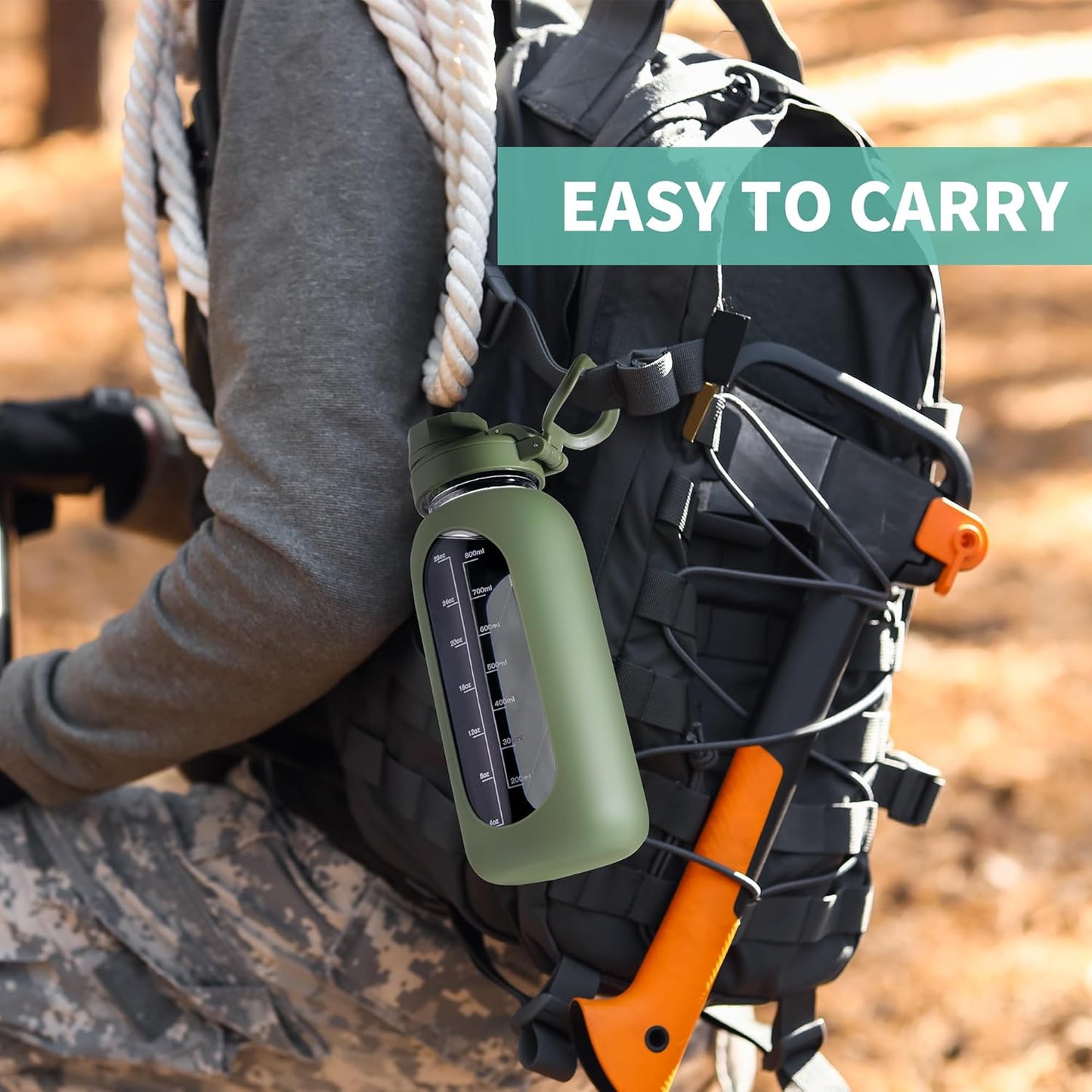 CIVAGO 64 oz Glass Water Bottle Jug with Straw and Handle, Half Gallon Sports Motivational Water Bottle with Time Marker, Wide Mouth Flask Canteen with Silicone Sleeve for Gym, Blush