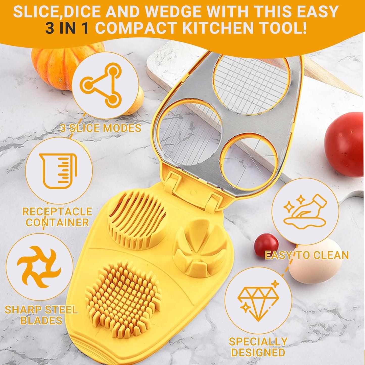 1 Pcs Stainless Steel Egg Slicer for Hard Boiled Eggs, 3 Slicing Modes, Ideal for Fruits and Vegetables, Easy to Clean Kitchen Cutter, Send Goods From Local Warehouse